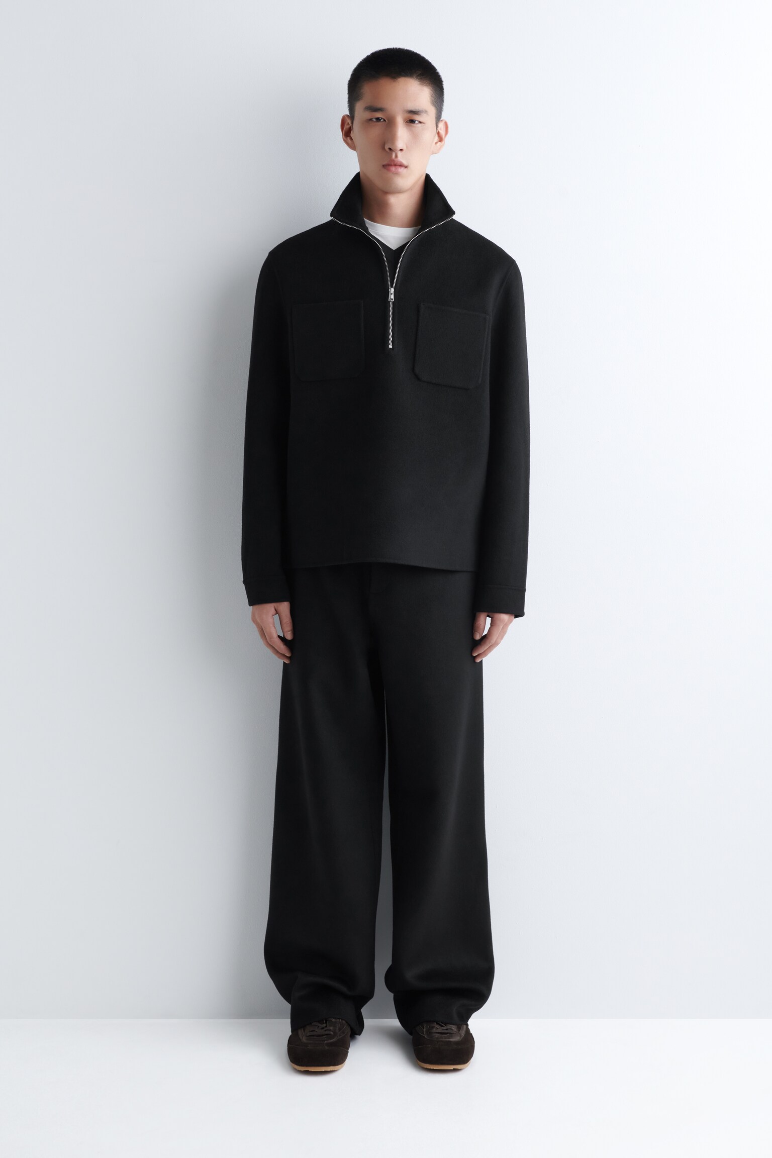 DOUBLE-FACED WOOL ZIP-UP OVERSHIRT - NEGRU/bej - 5