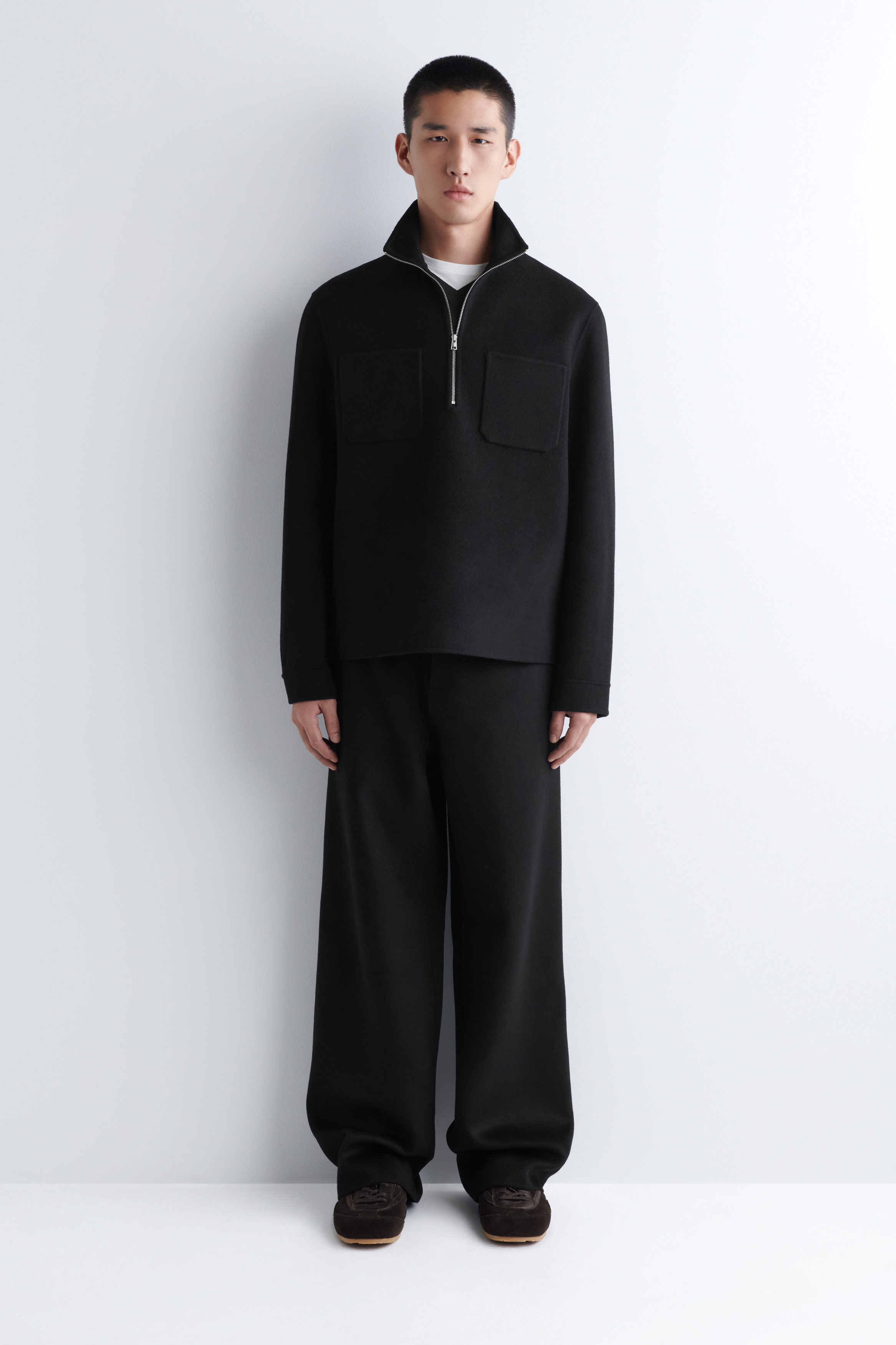 DOUBLE-FACED WOOL ZIP-UP SWEATSHIRT - BLACK | COS