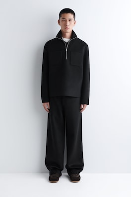 DOUBLE-FACED WOOL ZIP-UP SWEATSHIRT — BLACK 3
