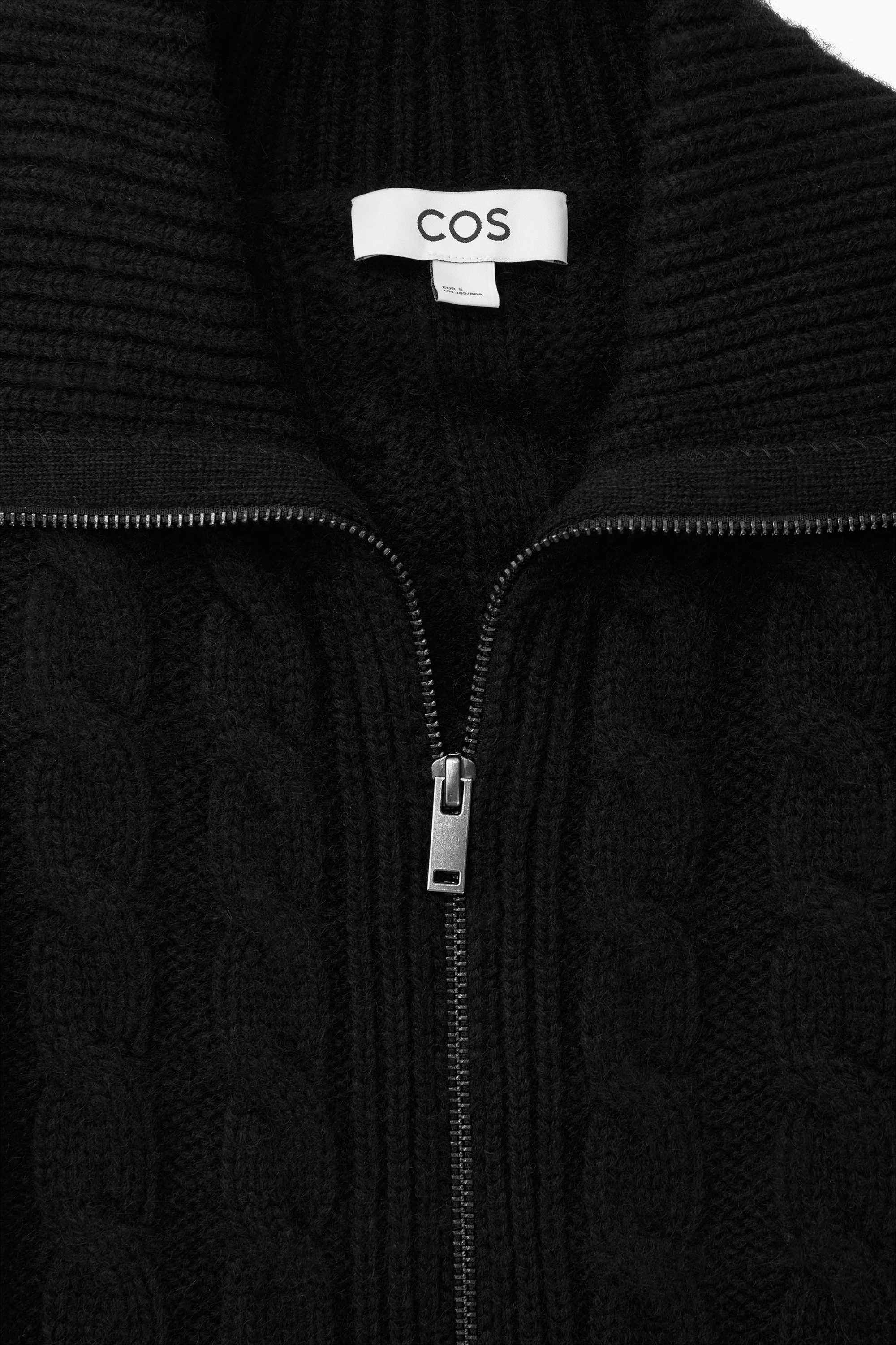 CABLE-KNIT WOOL ZIP-UP JACKET - BLACK | COS