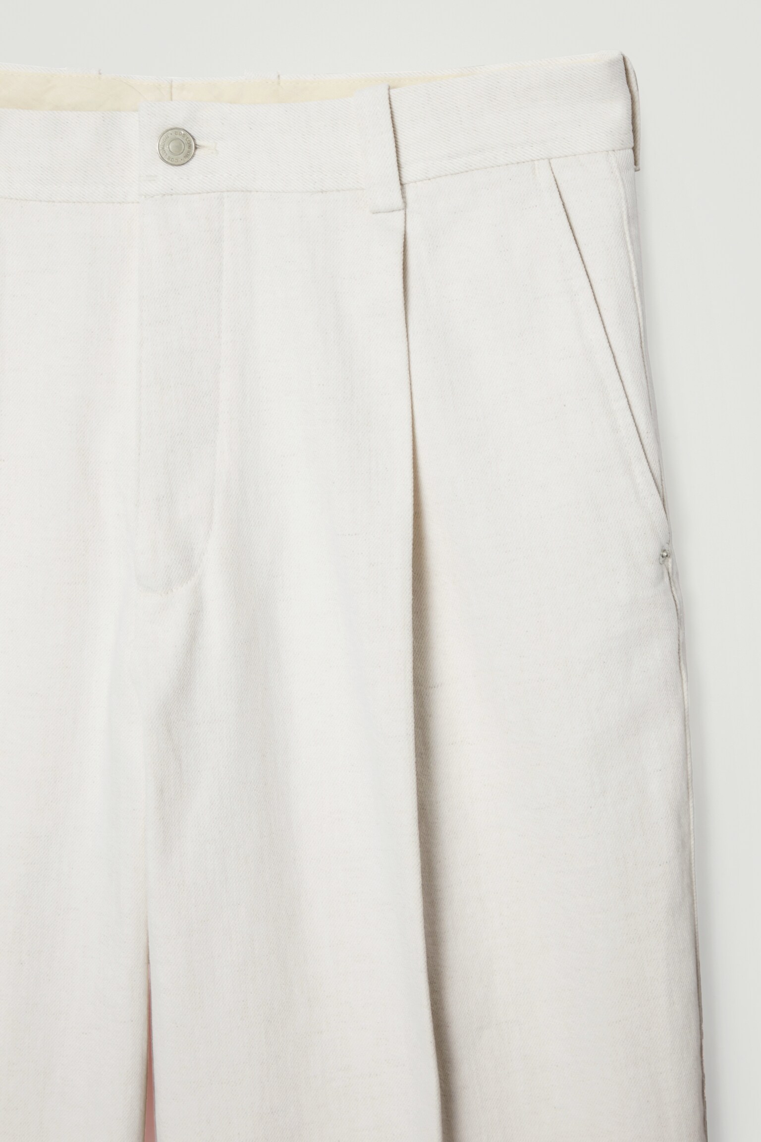 PANTALON LARGE À PLIS EN DENIM - BLANC - 2