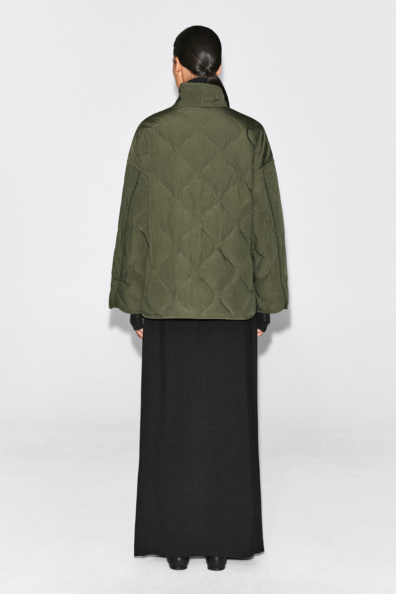 SHAWL-COLLAR QUILTED JACKET — KHAKI