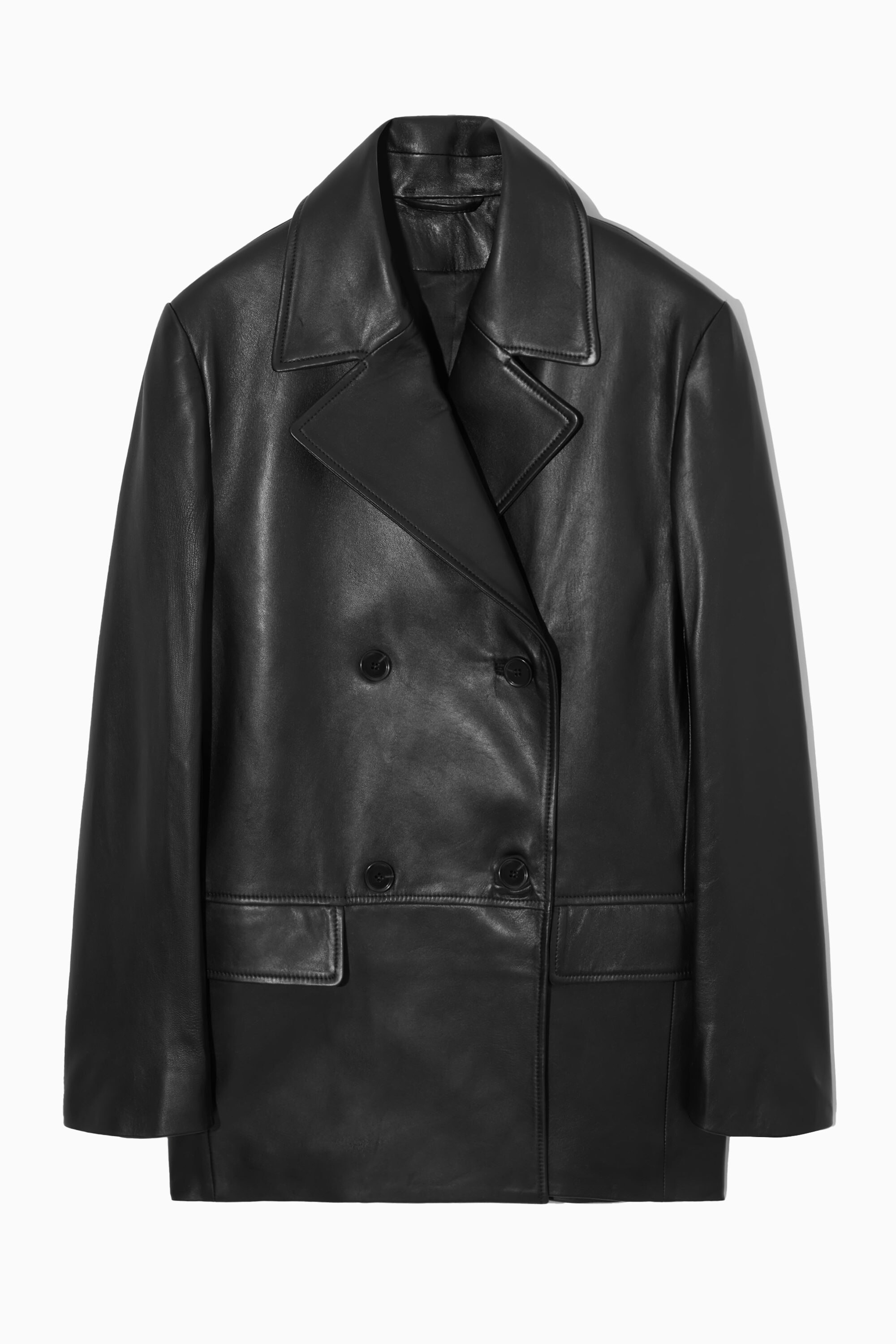 DOUBLE-BREASTED LEATHER JACKET - BLACK | COS