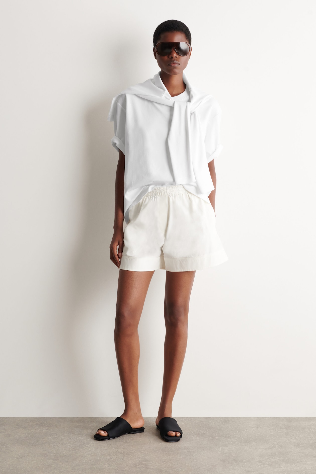 ELASTICATED GROSGRAIN-DETAIL COTTON SHORTS