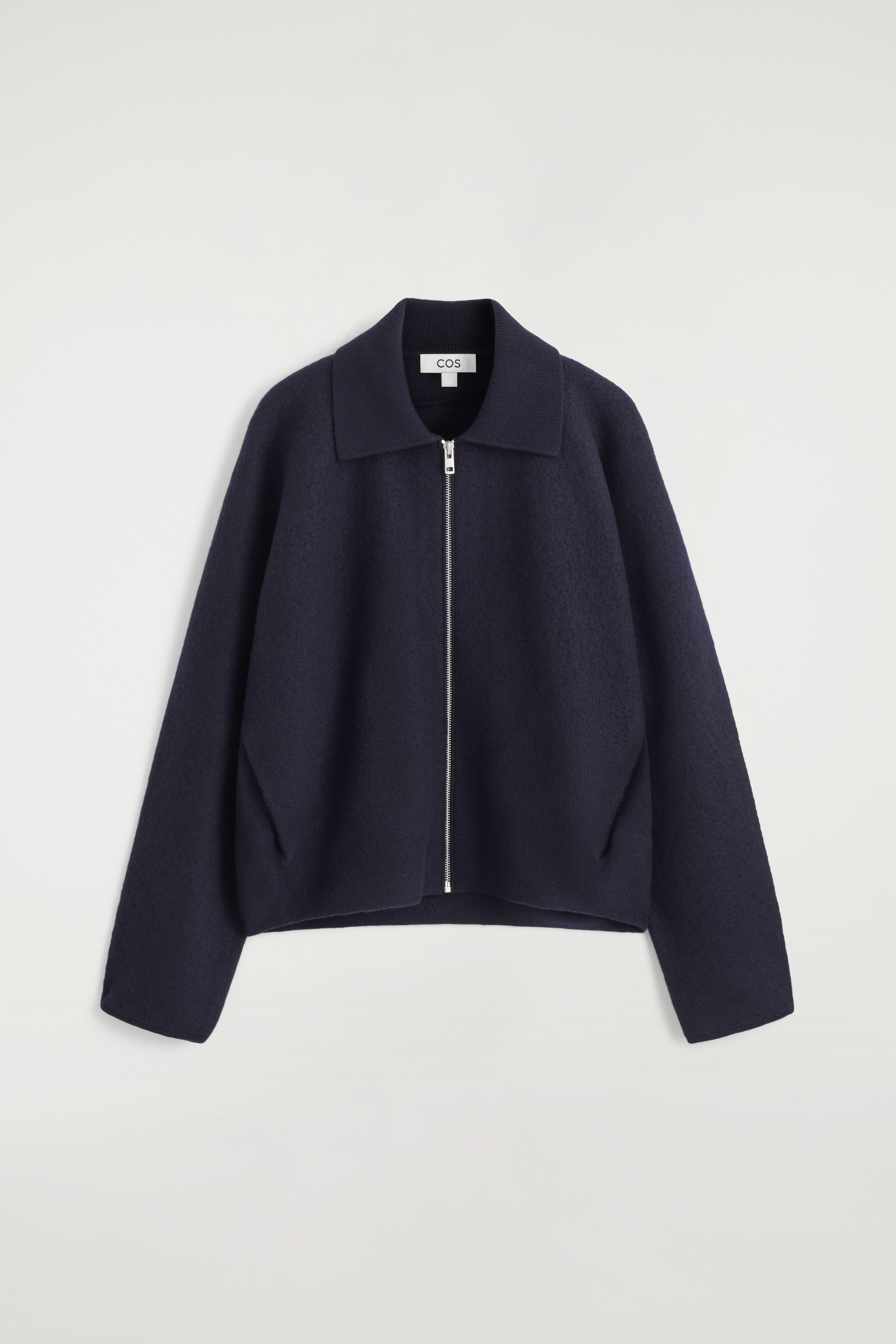 SCULPTED MERINO WOOL ZIP-UP JACKET - NAVY