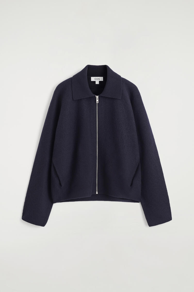 Sculpted Merino Wool Zip-Up Jacket