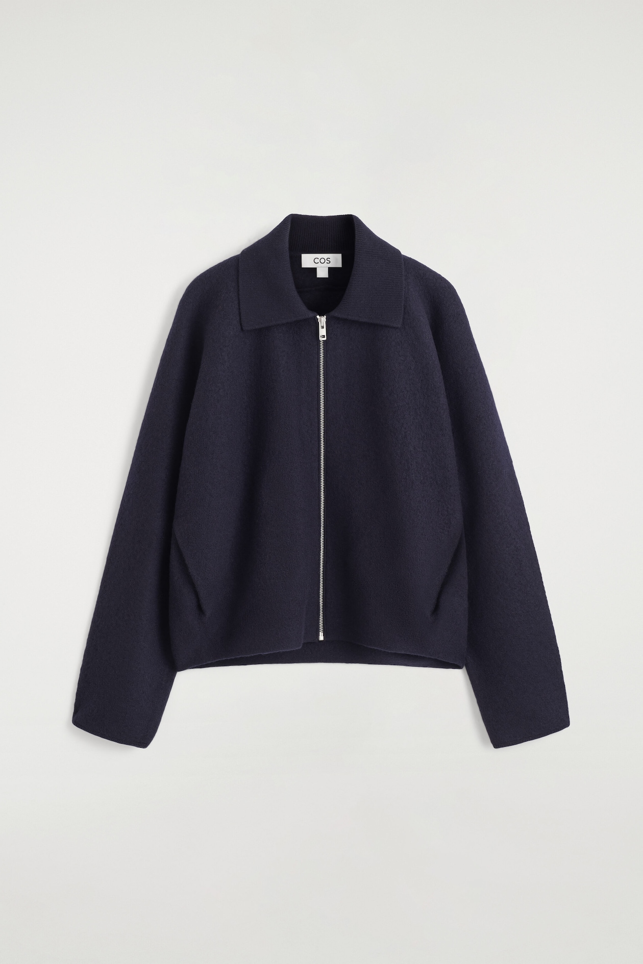SCULPTED MERINO WOOL ZIP-UP JACKET — NAVY