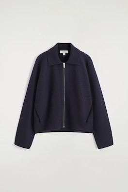 SCULPTED MERINO WOOL ZIP-UP JACKET — NAVY 9