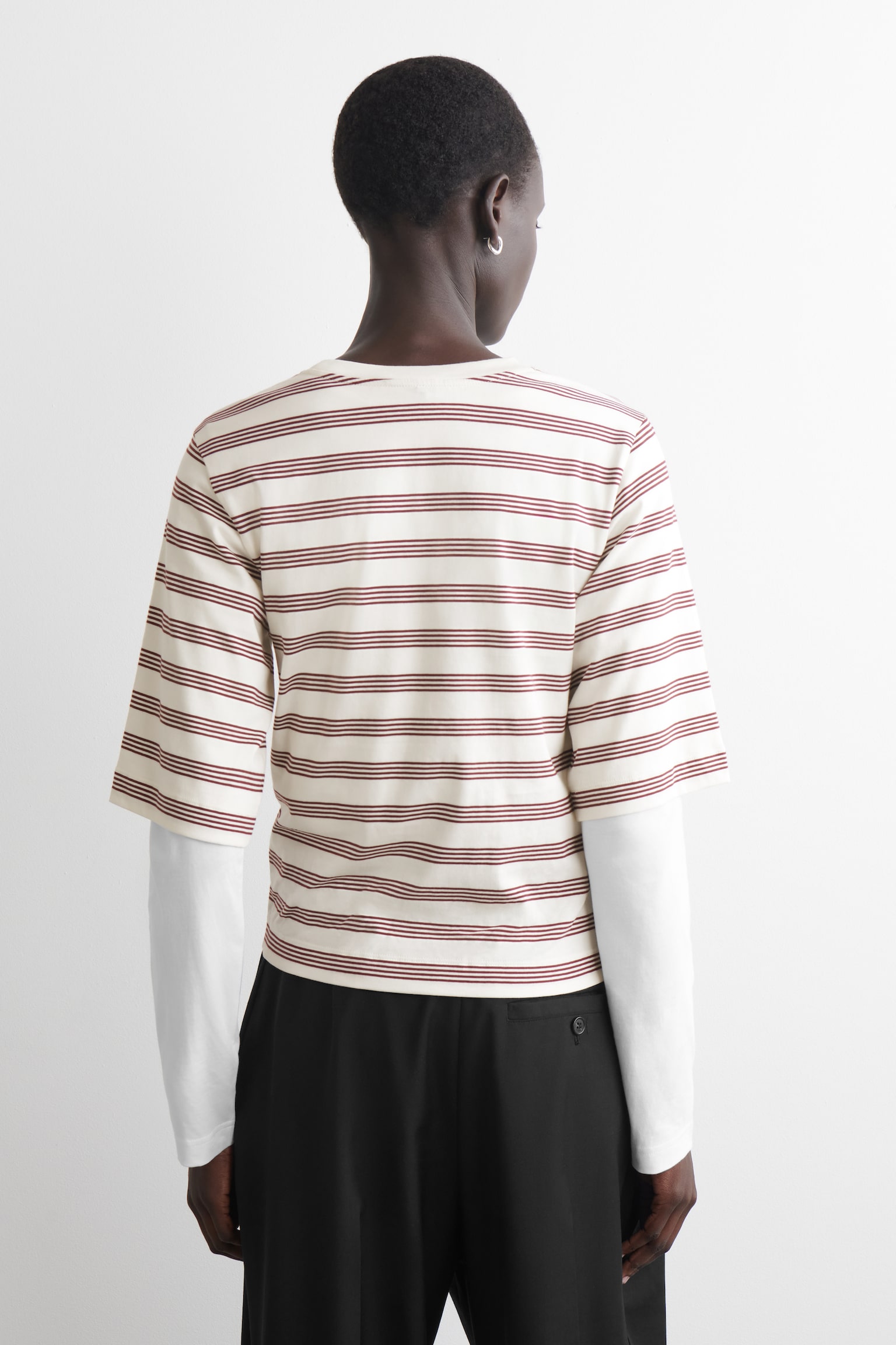 TRICOU DIN BUMBAC - WHITE / PURPLE / STRIPED/CREM/MARO ÎNCHIS - 5