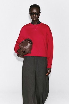 ROUNDED COTTON CREW-NECK SWEATSHIRT — RED 1