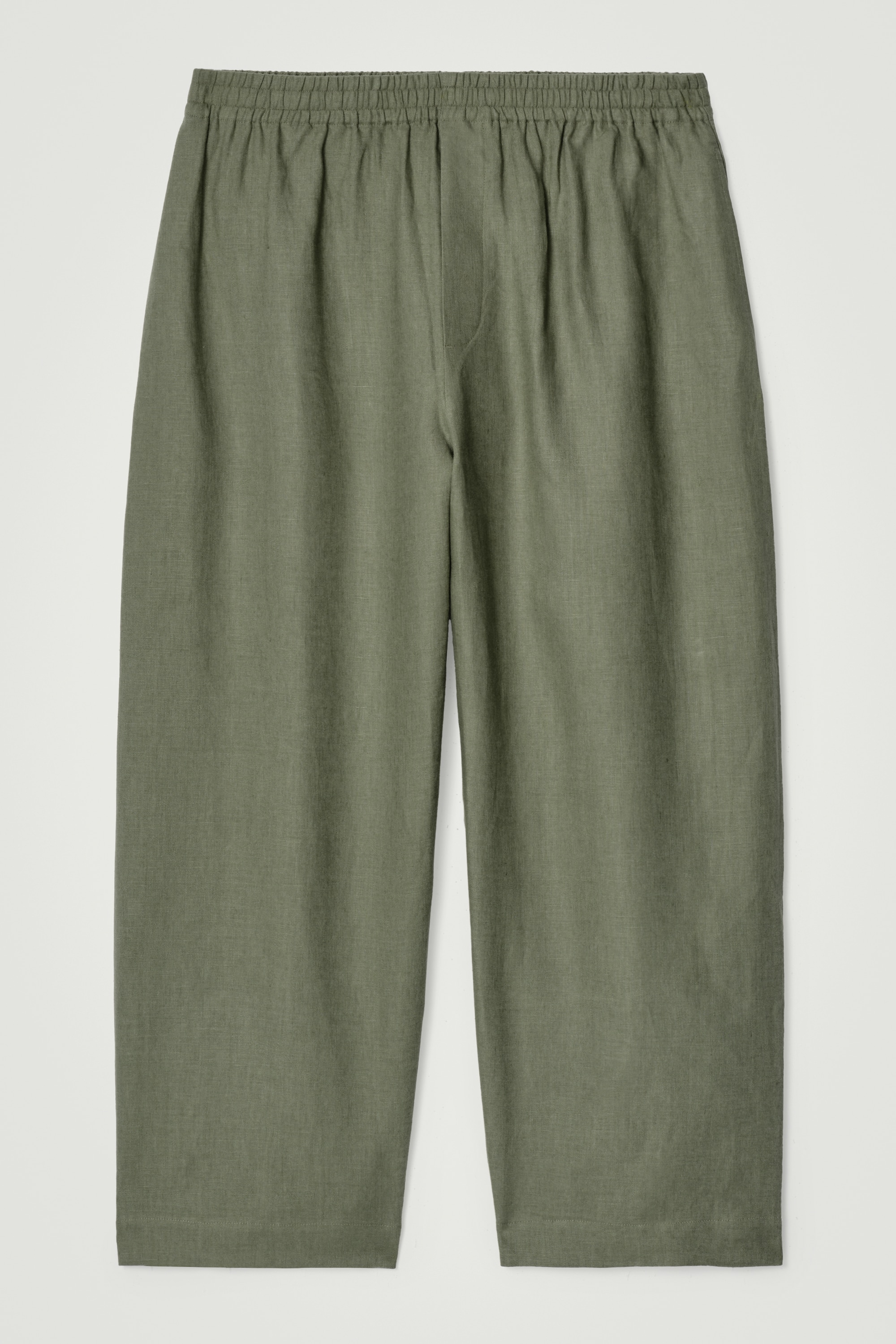 PANTALONI A GAMBA LARGA IN LINO VITA ELASTICIZZATA - VERDE/BLU NAVY