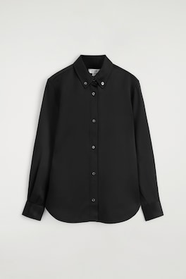 BUTTON-DOWN COLLAR SATIN SHIRT — BLACK 7