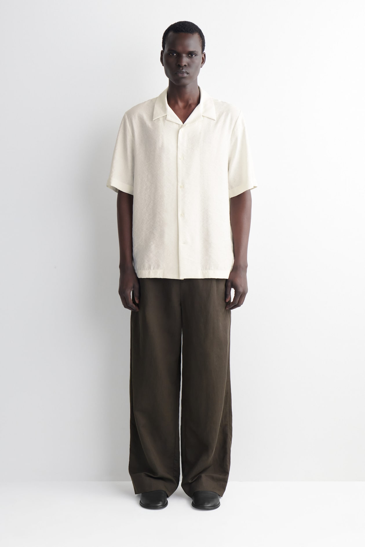CAMP-COLLAR JACQUARD SHIRT — CREAM