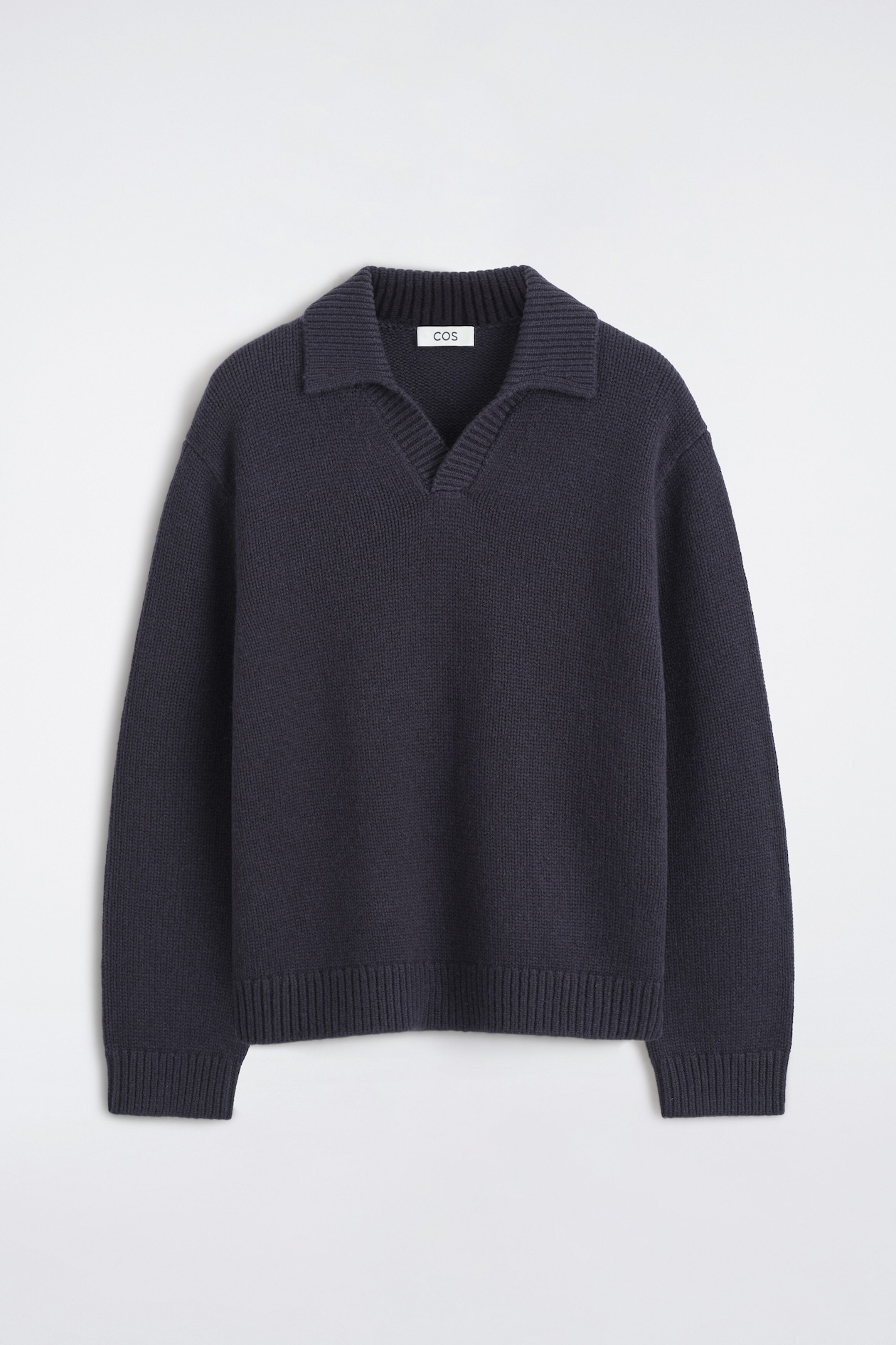 CHUNKY CASHMERE POLO SWEATER — NAVY