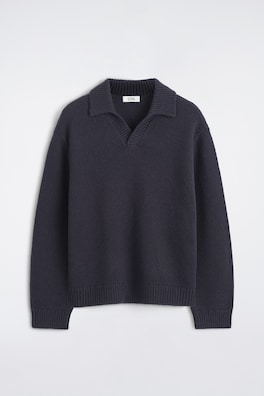CHUNKY CASHMERE POLO SWEATER — NAVY 10