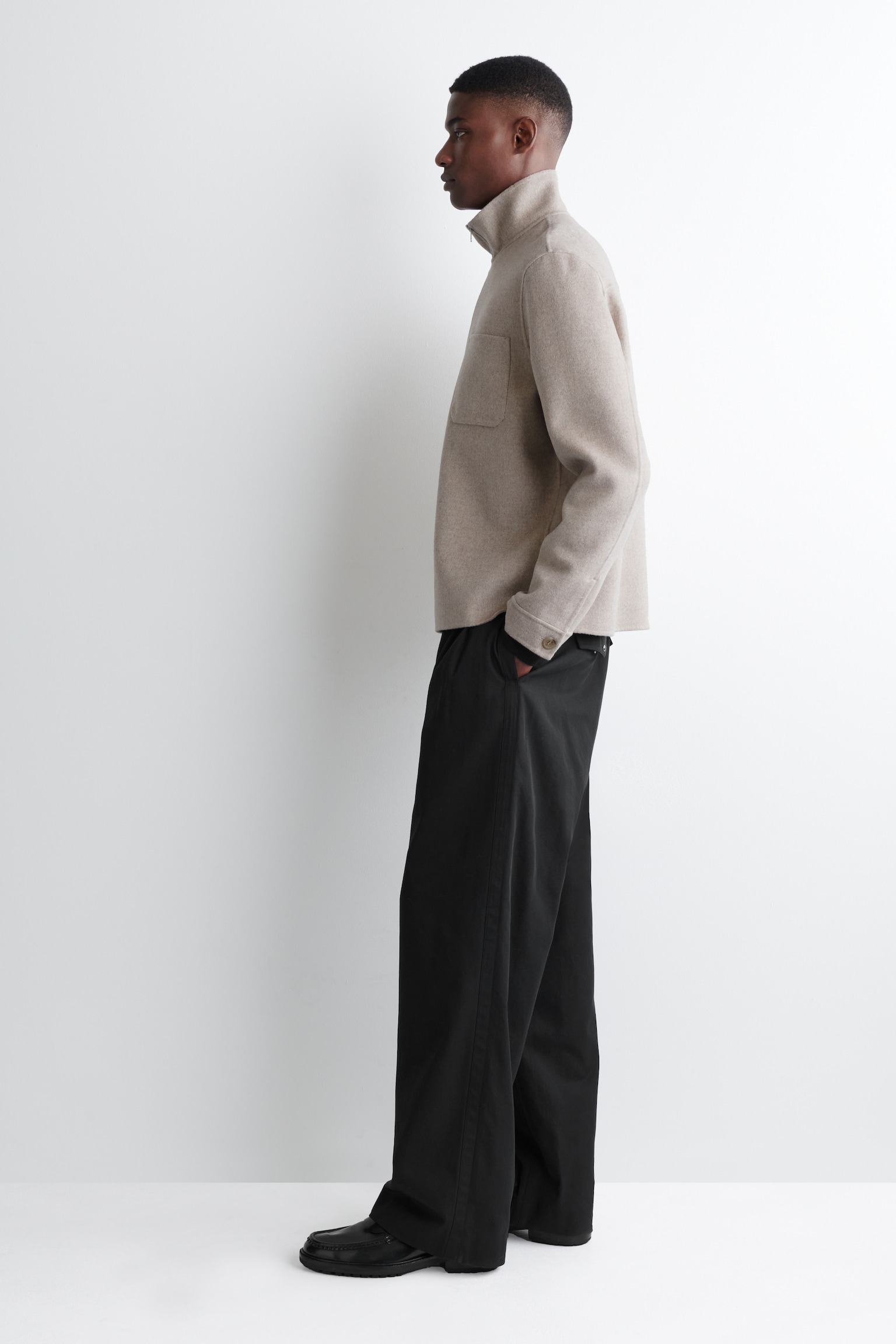 DOUBLE-FACED WOOL ZIP-UP SWEATSHIRT - בז' - 7