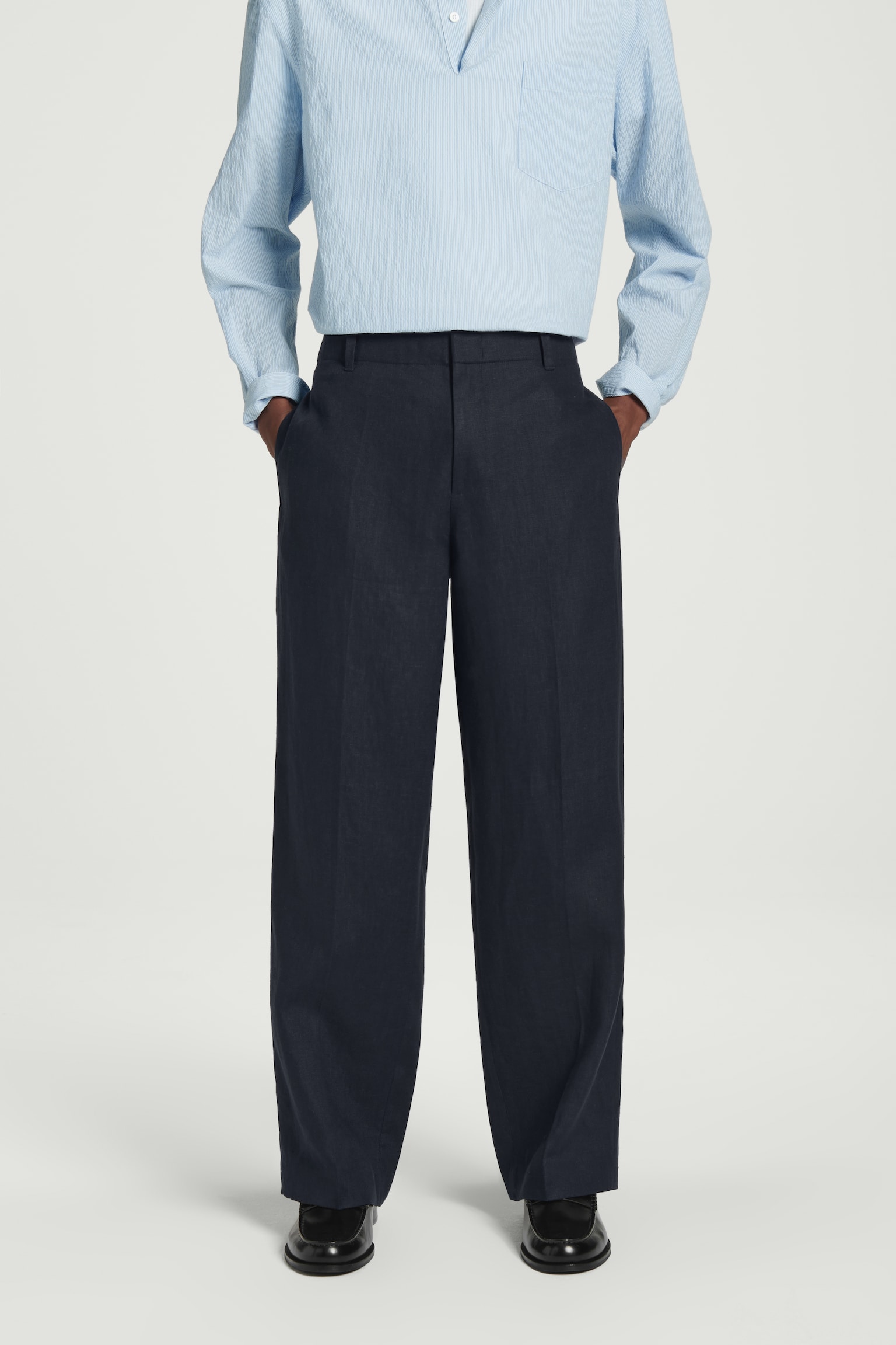 PANTALONES RECTOS DE LINO ELÁSTICOS - AZUL MARINO/NEGRO/MARRÓN - 4