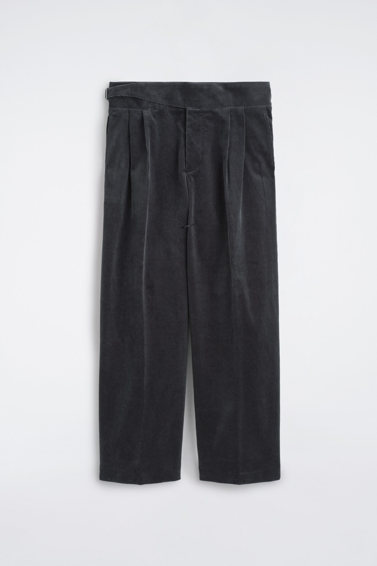 BELT-DETAIL CORDUROY RELAXED-FIT WIDE-LEG PANTS — CHARCOAL
