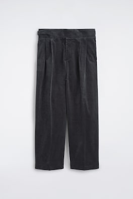BELT-DETAIL CORDUROY RELAXED-FIT WIDE-LEG PANTS — CHARCOAL 8