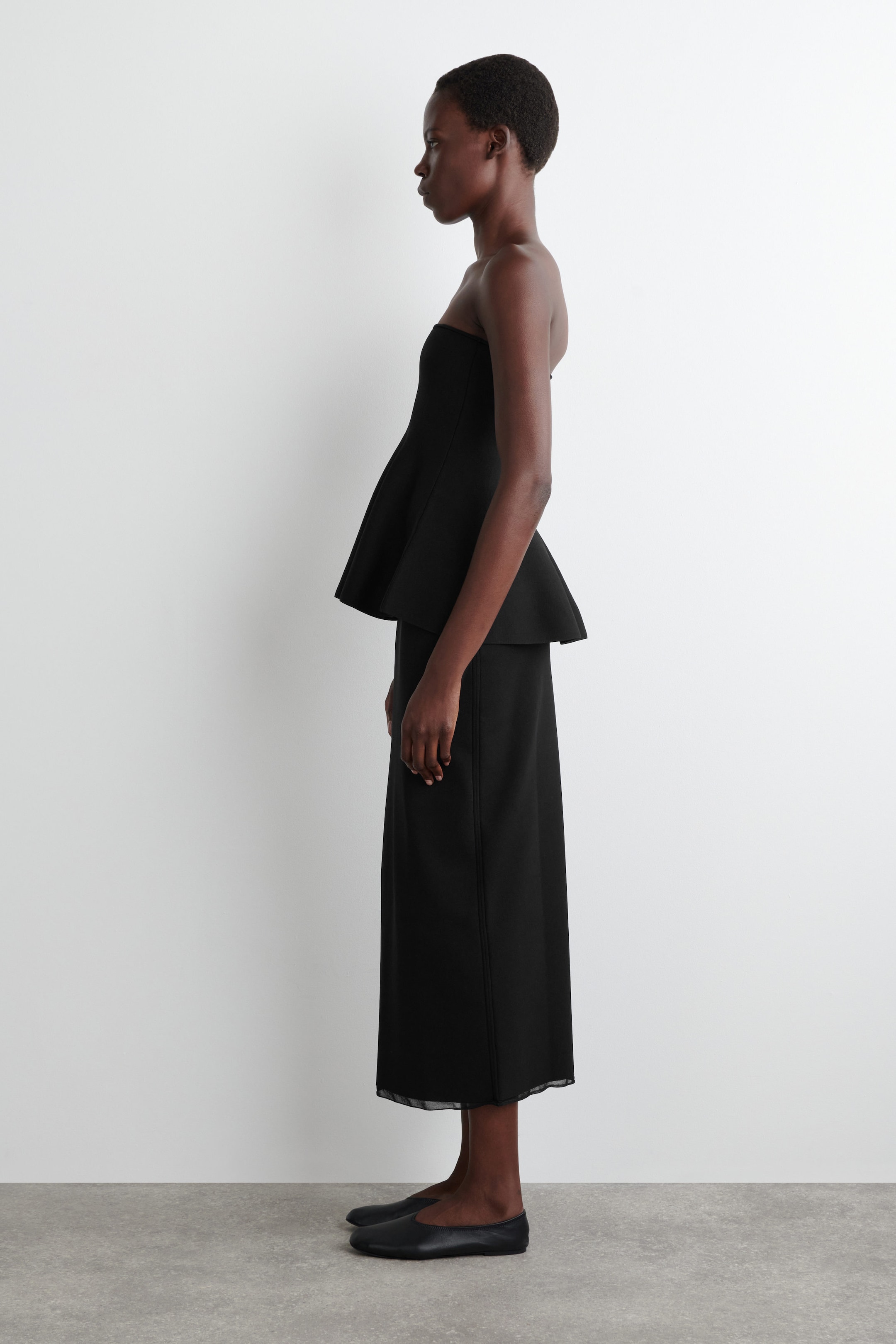 SHEER-DETAIL KNITTED PEPLUM TOP