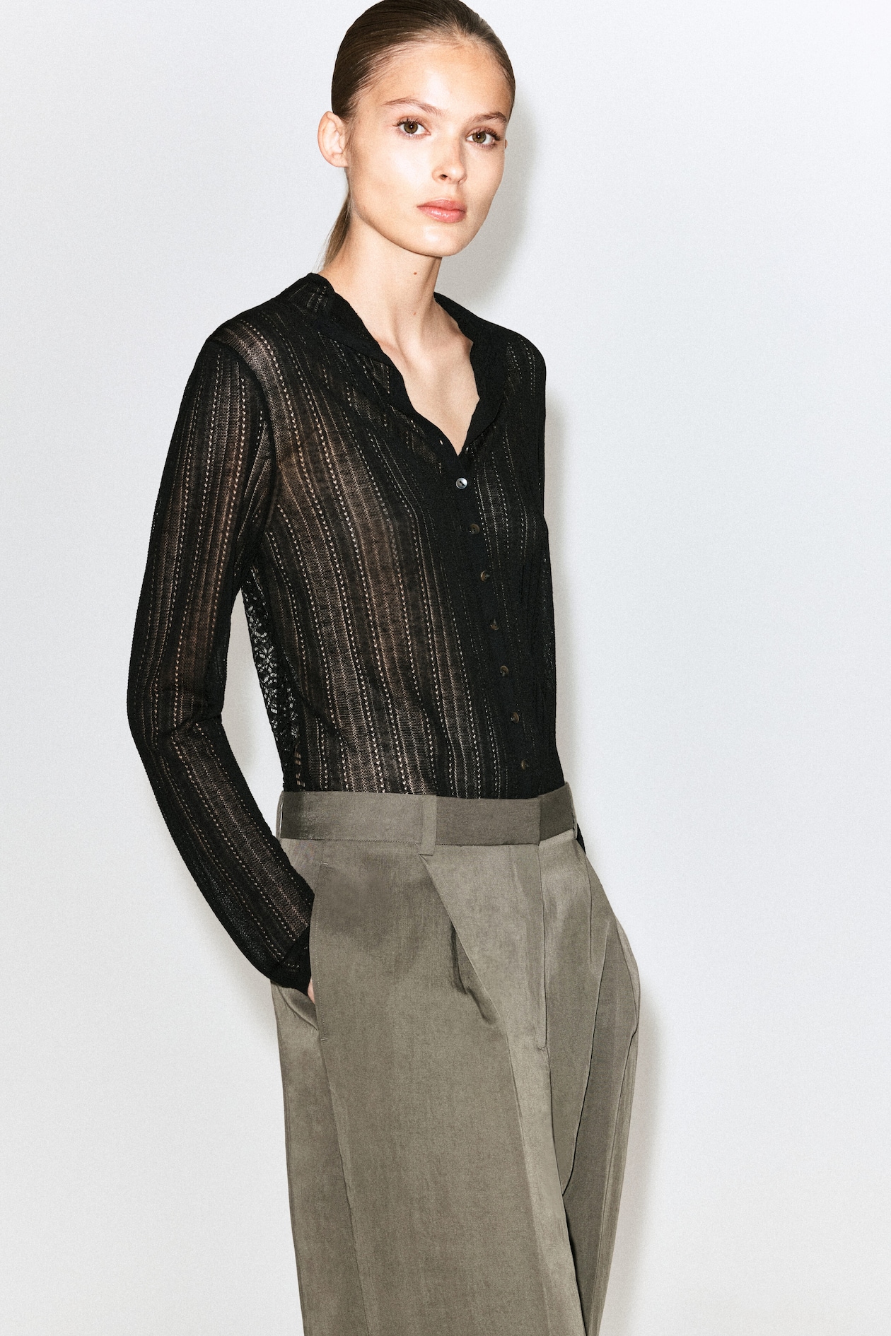 FLUID PLEATED STRAIGHT-LEG PANTS — DARK BEIGE