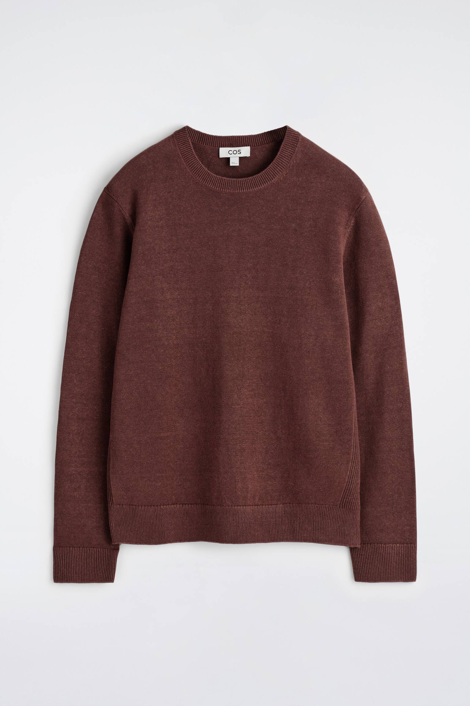KNITTED LINEN CREW-NECK JUMPER - חום - 2