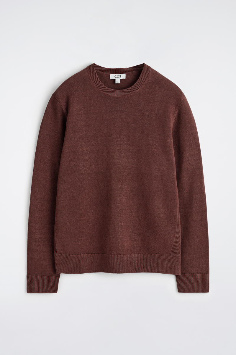 Knitted Linen Crew-Neck Sweater in Brown