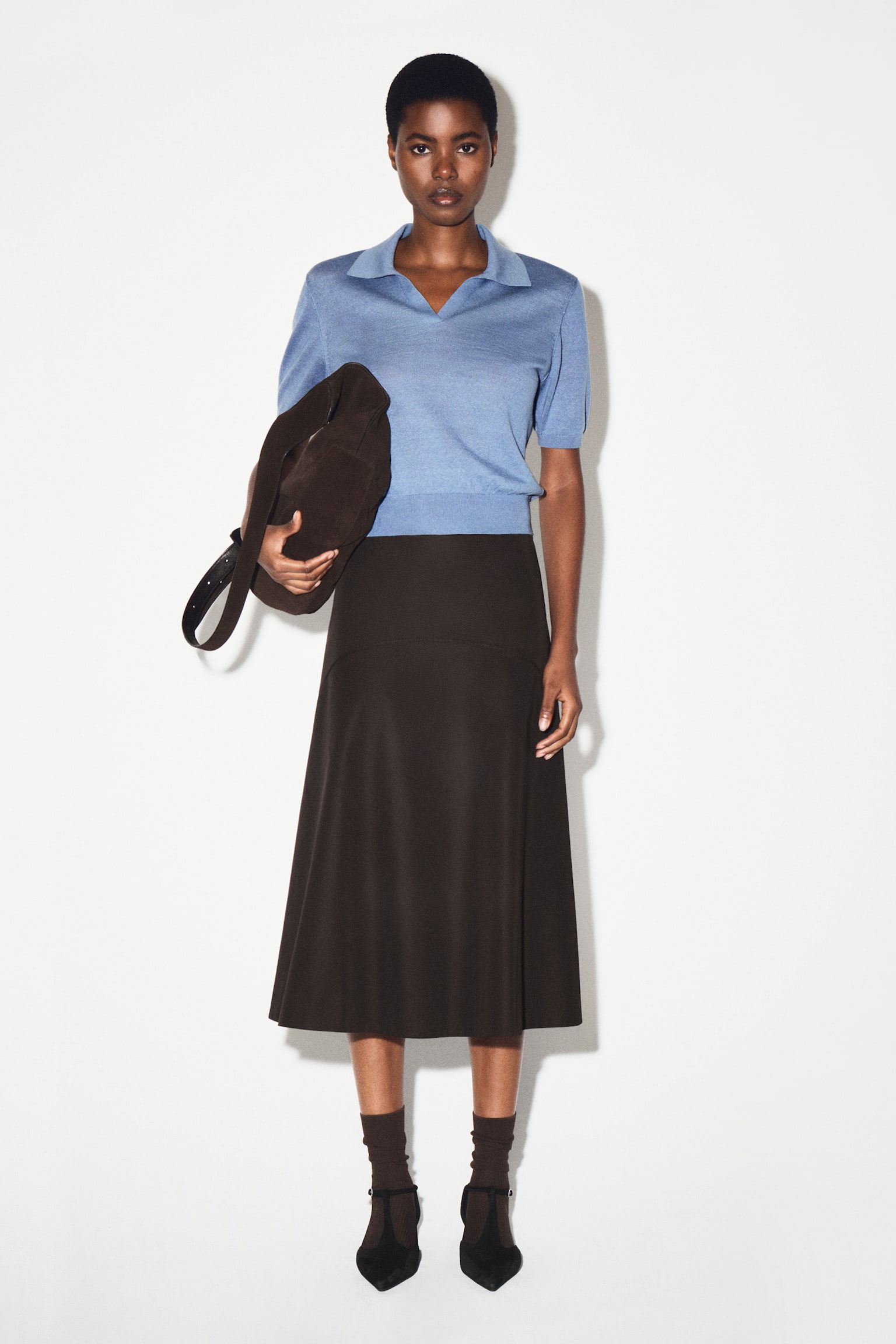 STICKAD TRÖJA MED KRAGE I LINNE OCH MERINOULL - BLÅ/KRÄM - 4