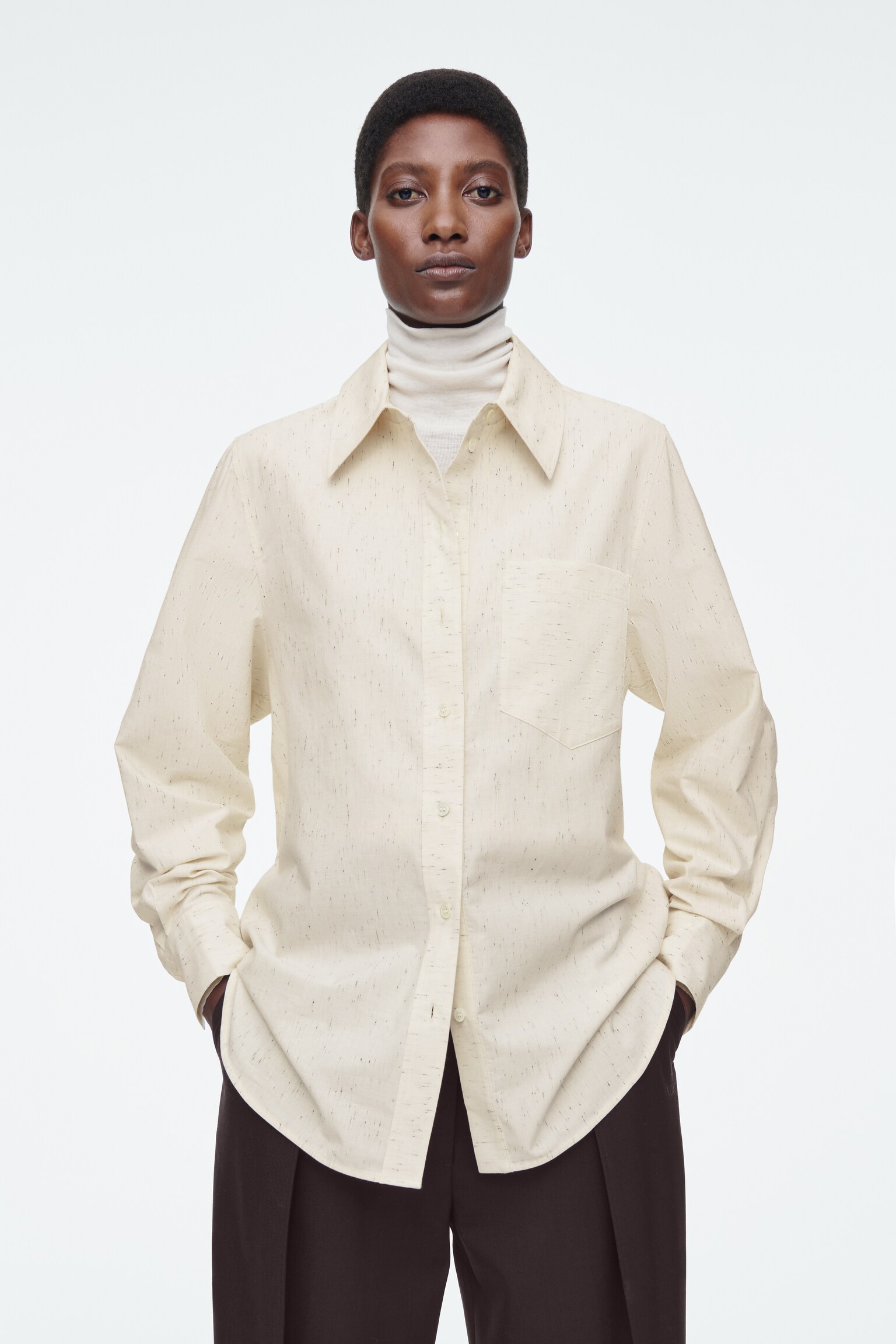 CHEMISE REGULAR EN COTON MOUCHETÉ - CRÈME - 1