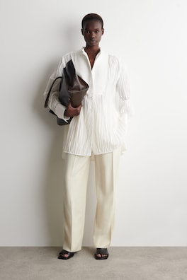 BIB-FRONT CRINKLED-COTTON SHIRT — WHITE 2
