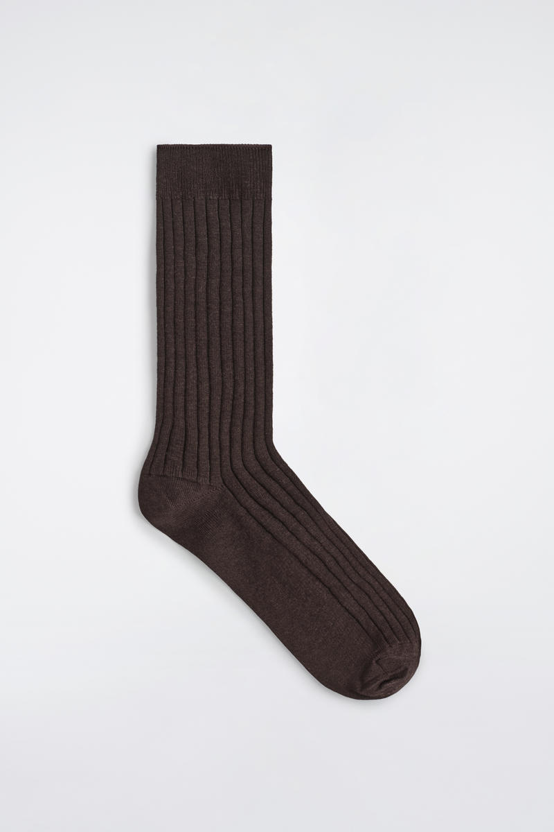 Cos Ribbed Silk Socks In Brown