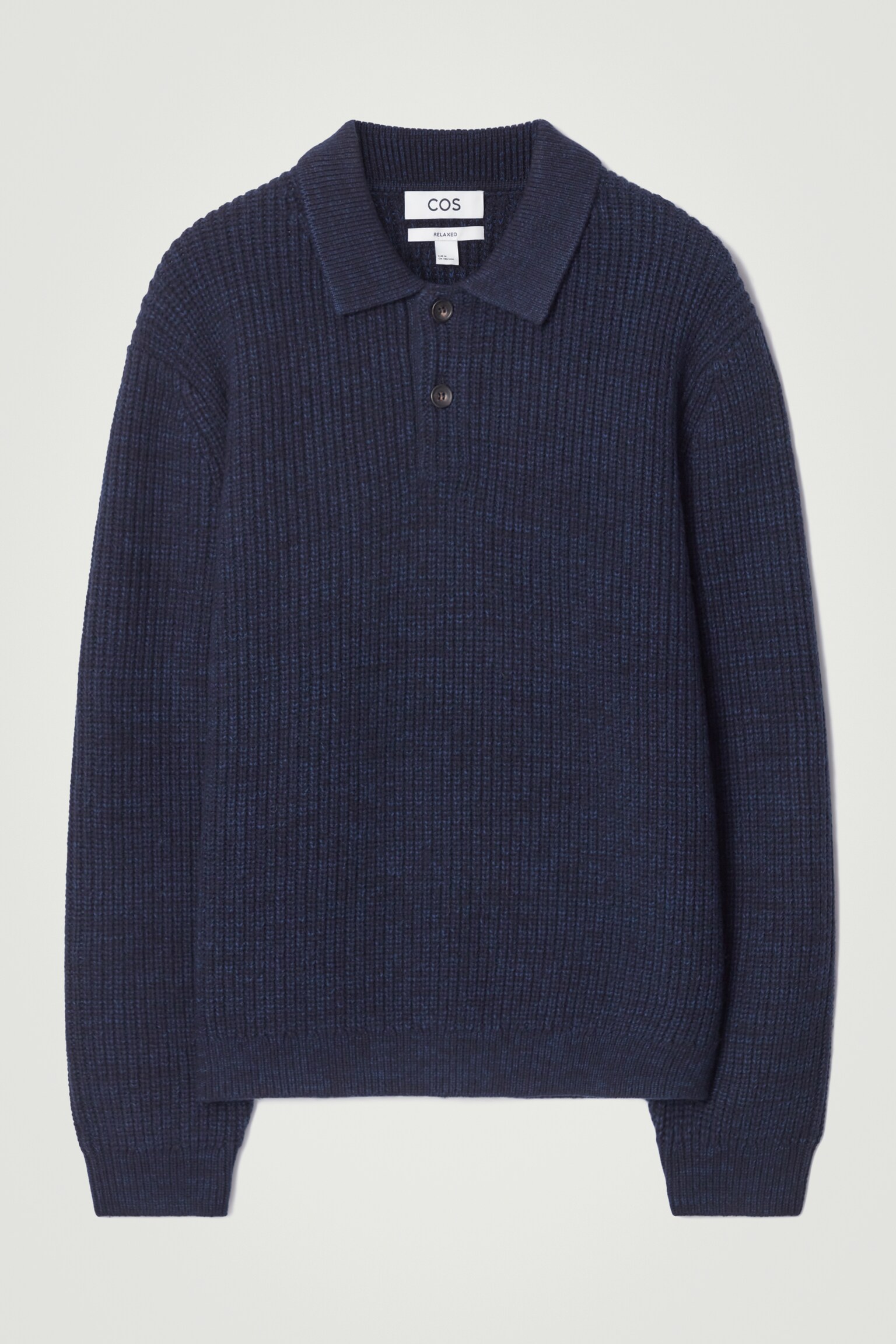 TWISTED-YARN WOOL POLO JUMPER - NAVY MÉLANGE/GREY MÉLANGE - 1