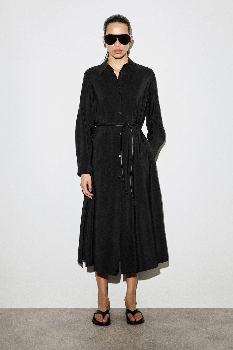 COS Women's Fluid Midi Shirt Dress in Black | Size: 2 COS Women's Fluid Midi Shirt Dress in Black | Size: 2