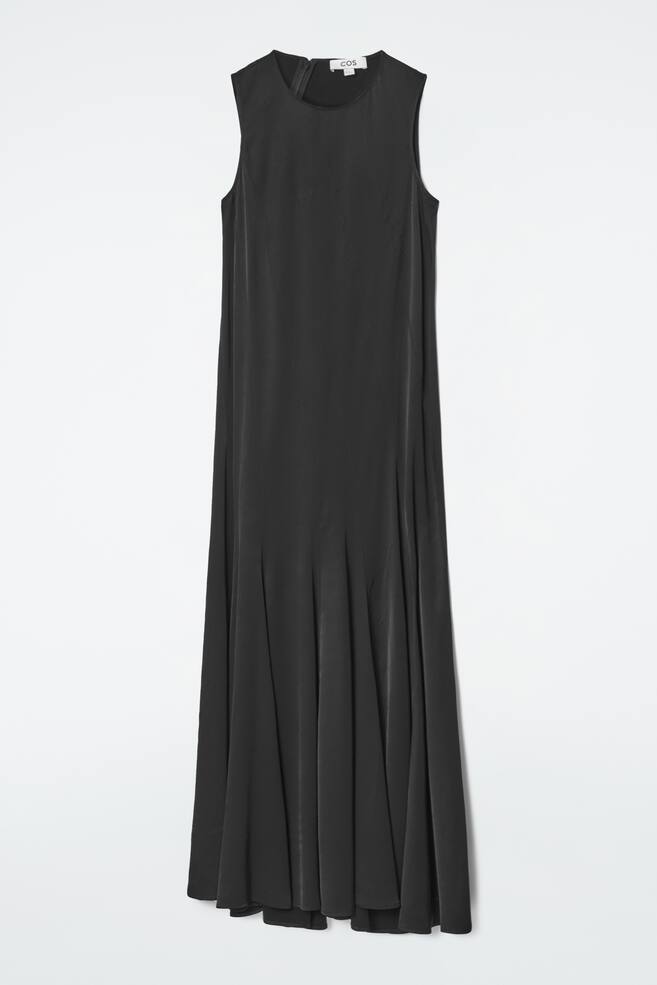 ASYMMETRIC TWIST-PANEL MIDI DRESS - BLACK - 1