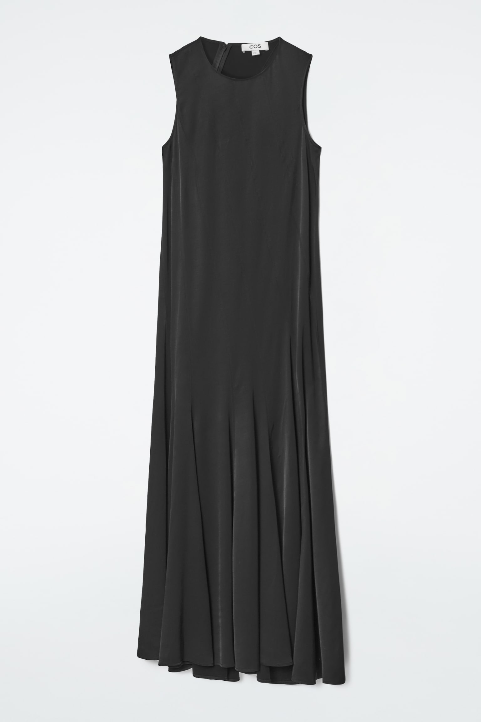 ASYMMETRIC TWIST-PANEL MIDI DRESS - BLACK