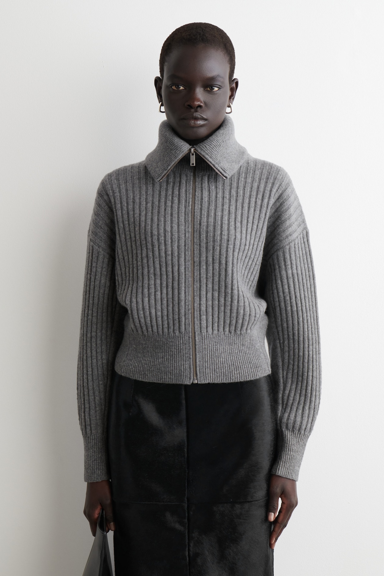 RIBBED MERINO WOOL JACKET - GREY MÉLANGE | COS DE