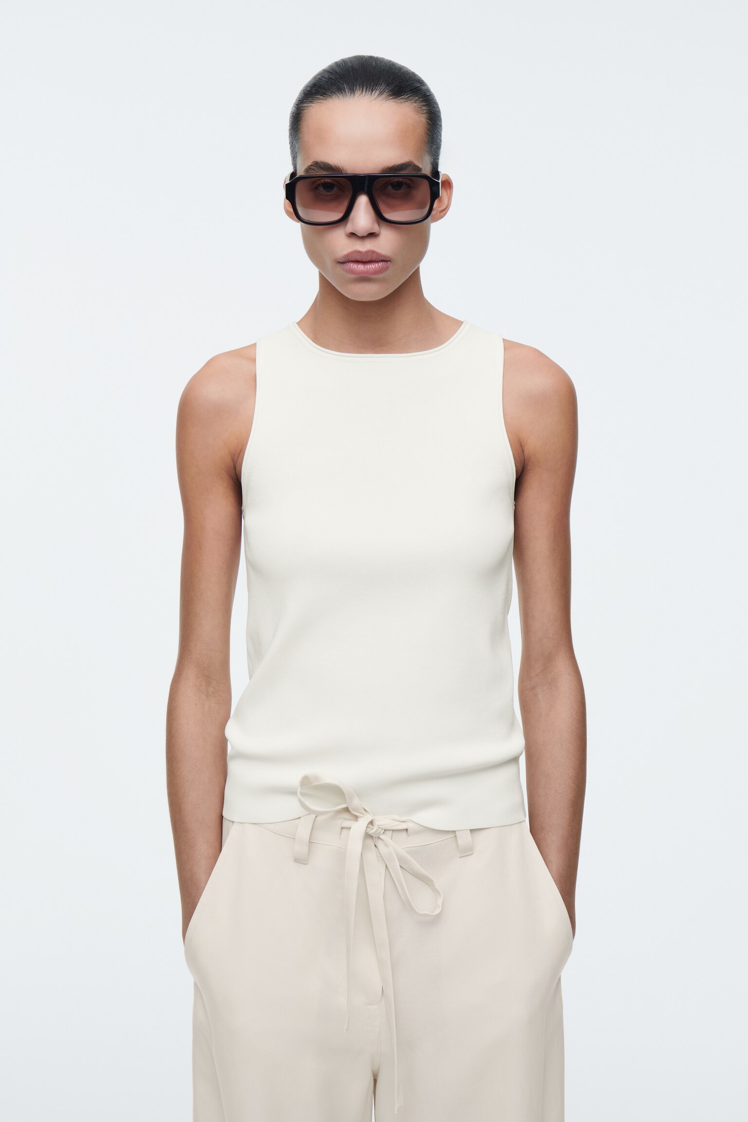 TUBULAR KNITTED TANK TOP - IVORY/BLACK/GREEN