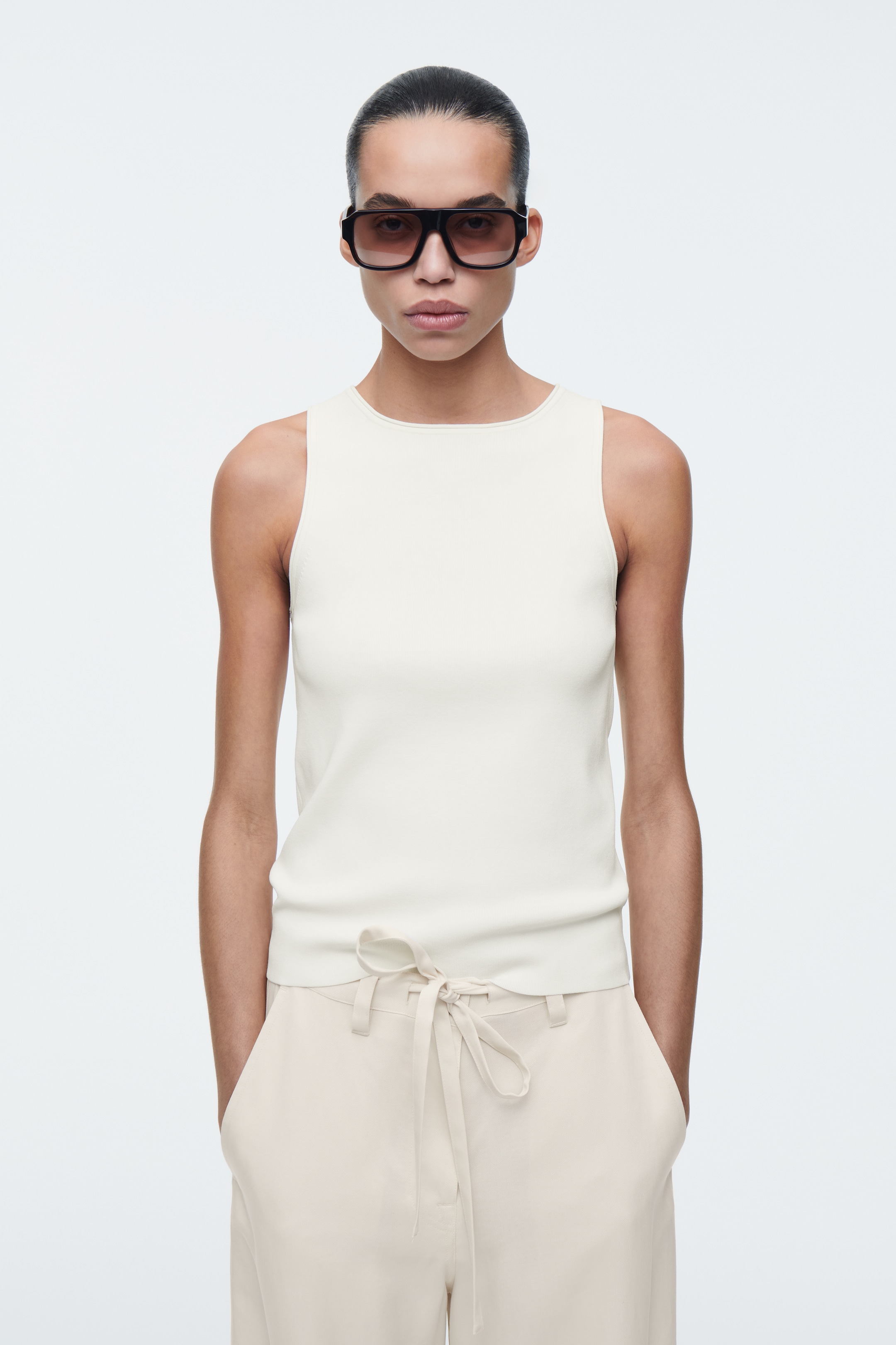 View larger image: TUBULAR KNITTED TANK TOP - IVORY - Ladies | H&M GB 1