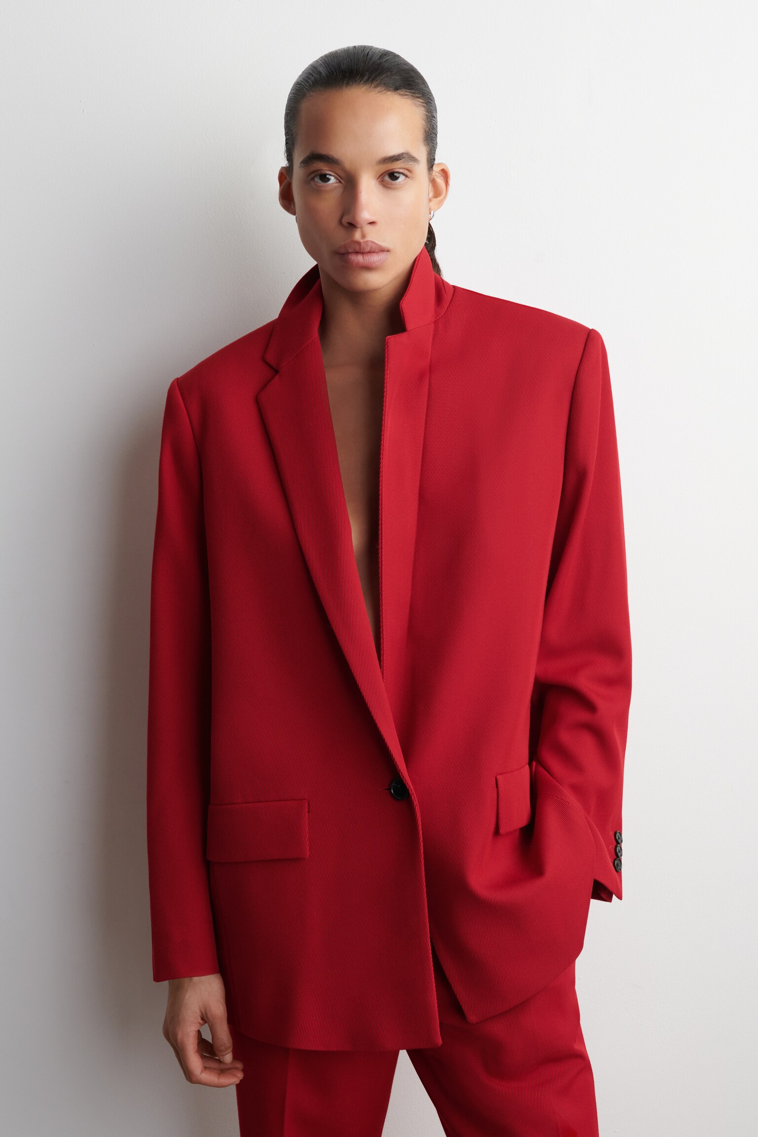 BLAZER CROISÉ EN LAINE MÉLANGÉE - ROUGE - 3