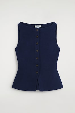 COTTON-BLEND CREPE VEST — NAVY 8