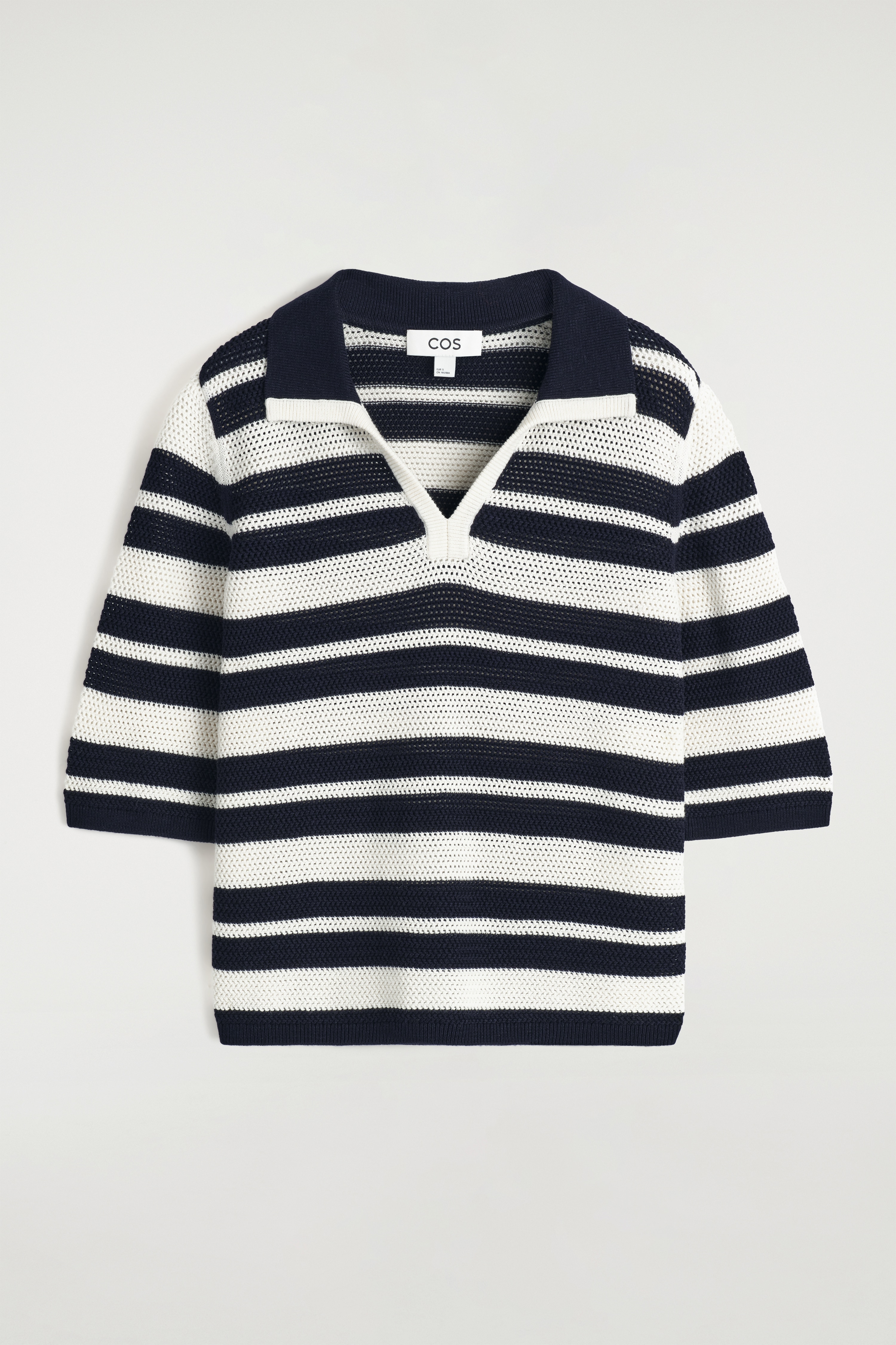 OPEN-KNIT POLO SHIRT - WHITE / STRIPED