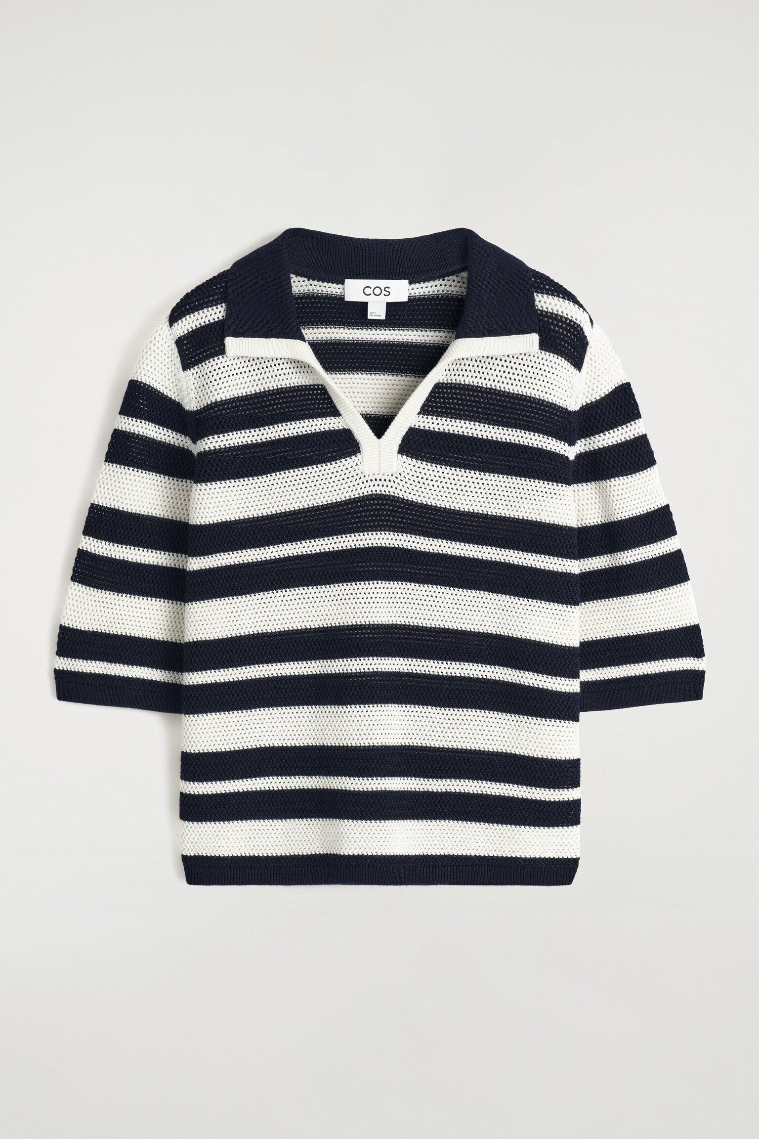 POLO EN MAILLE AJOURÉE - BLANC / RAYURES - 2