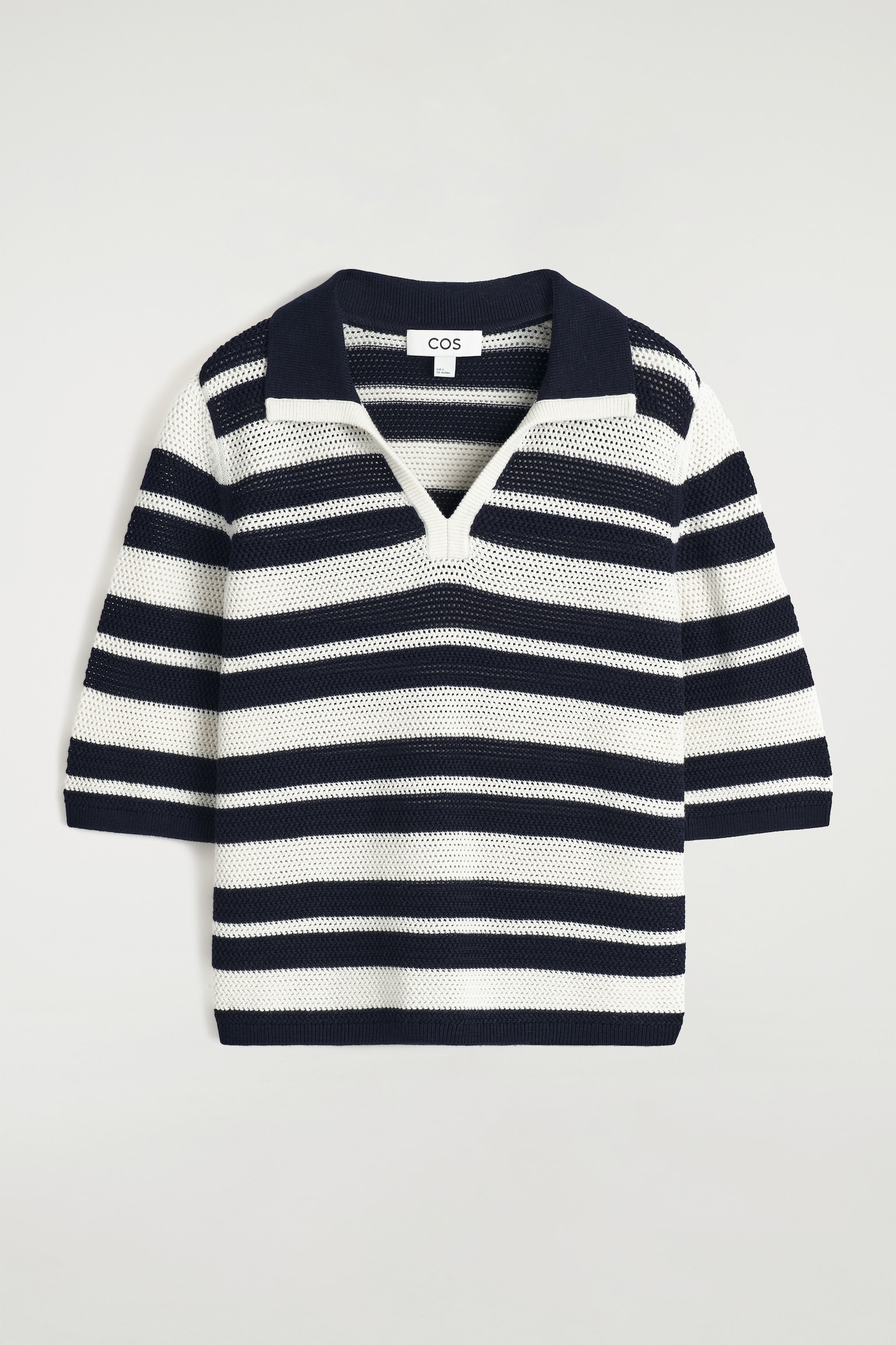 POLO EN MAILLE AJOURÉE - BLANC / RAYURES - 2
