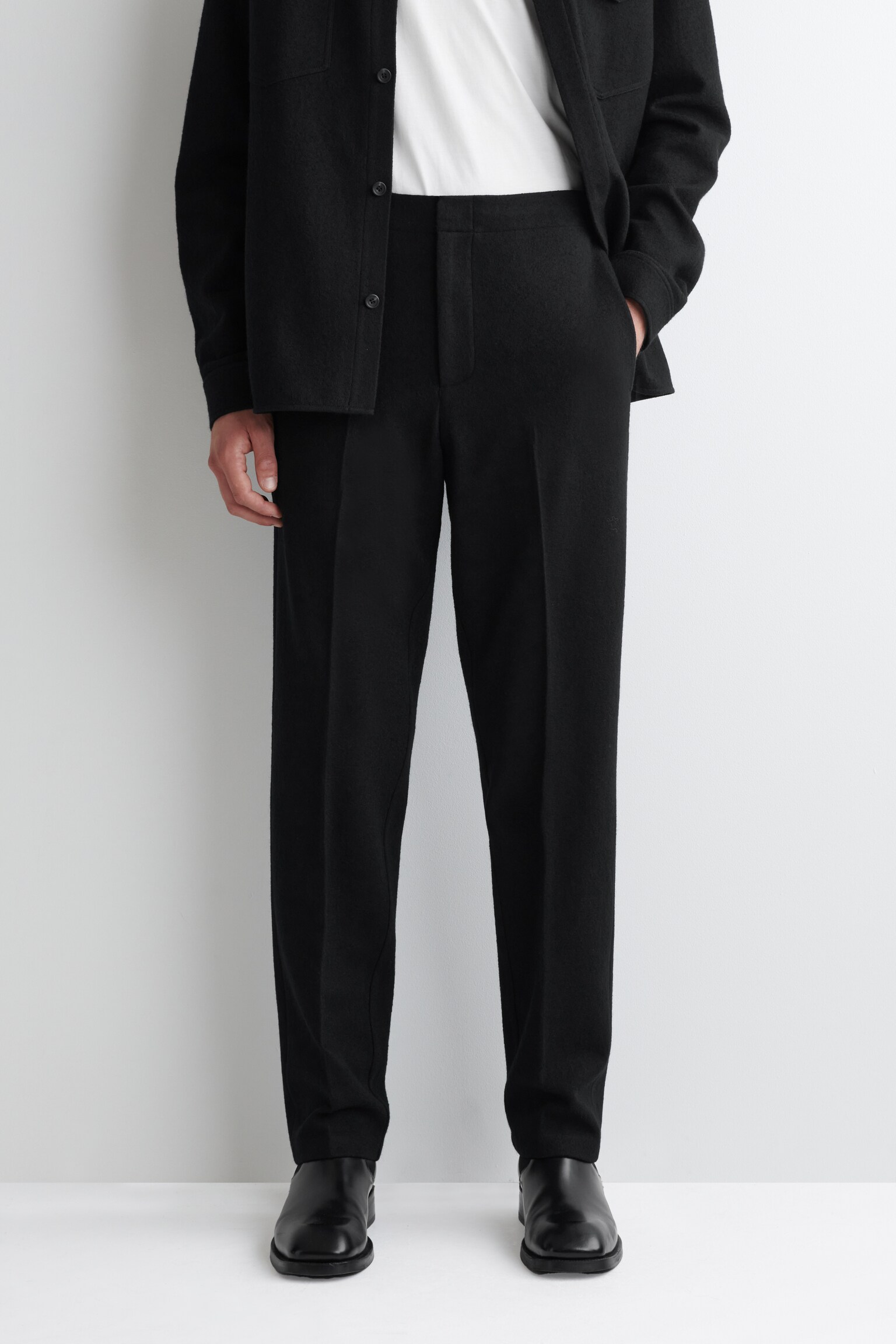 PANTALON TAILLE ÉLASTIQUÉE EN LAINE BOUILLIE - NOIR/KAKI FONCÉ/BRUN FONCÉ - 3