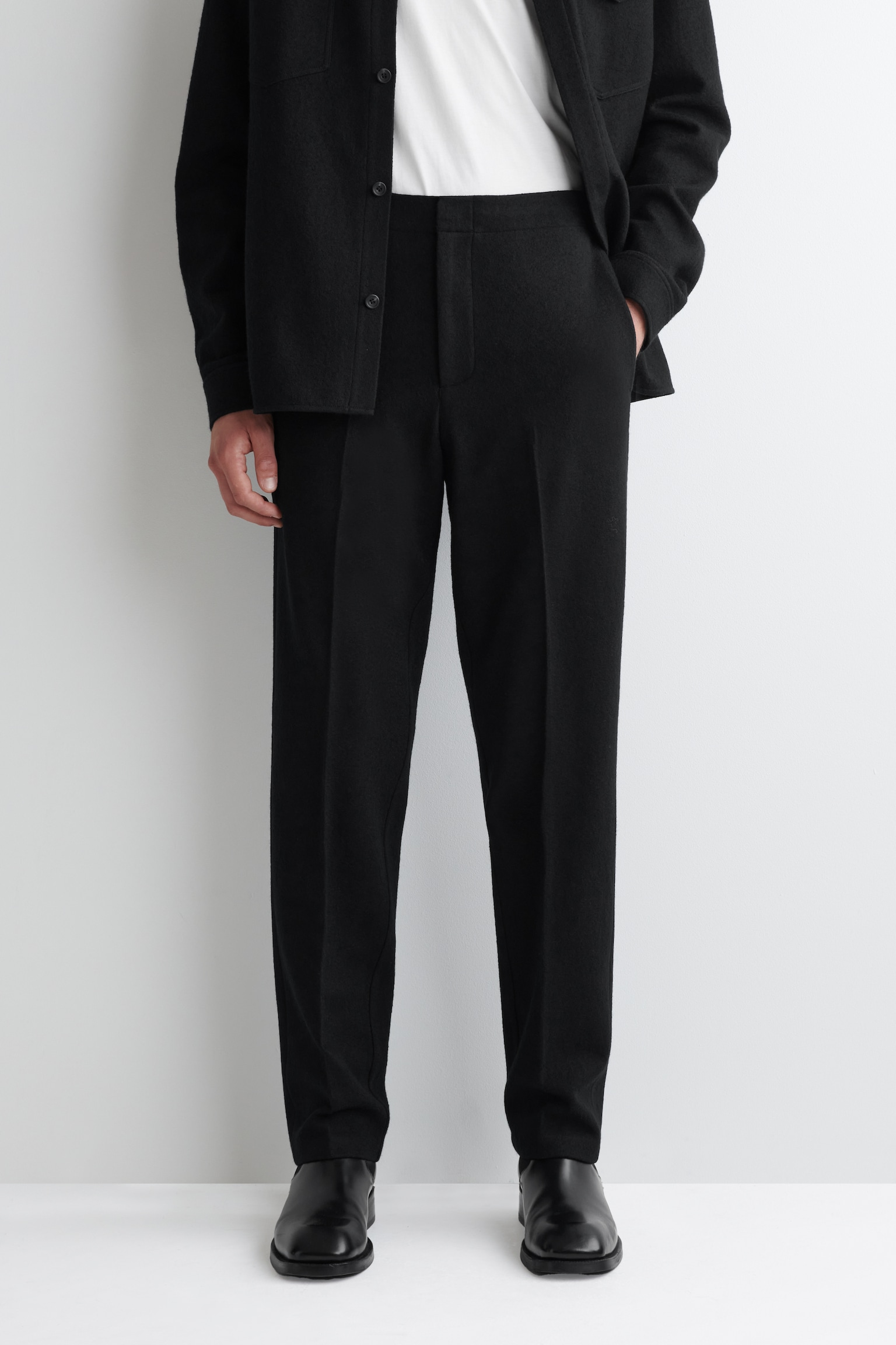 ELASTICATED BOILED-WOOL TROUSERS - ČERNÉ/DARK BROWN/TMAVÁ KHAKI - 4