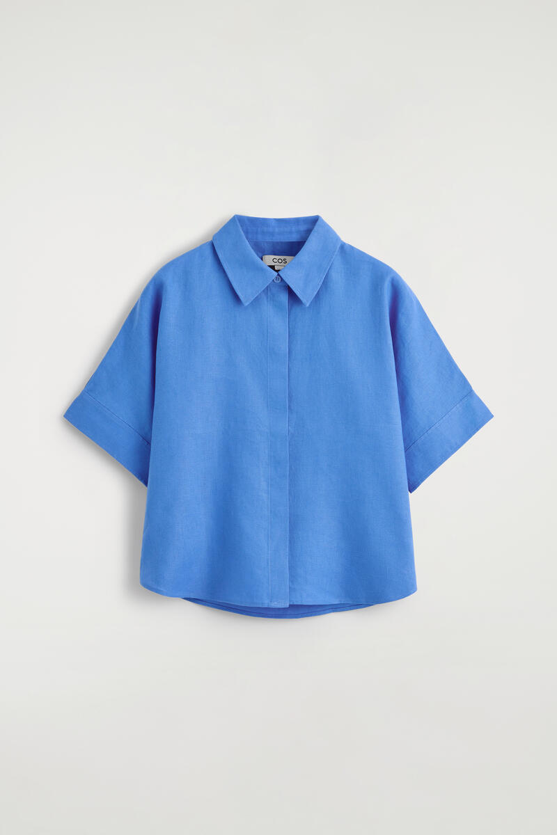 Cos Oversized Short-sleeved Linen Shirt In Blue