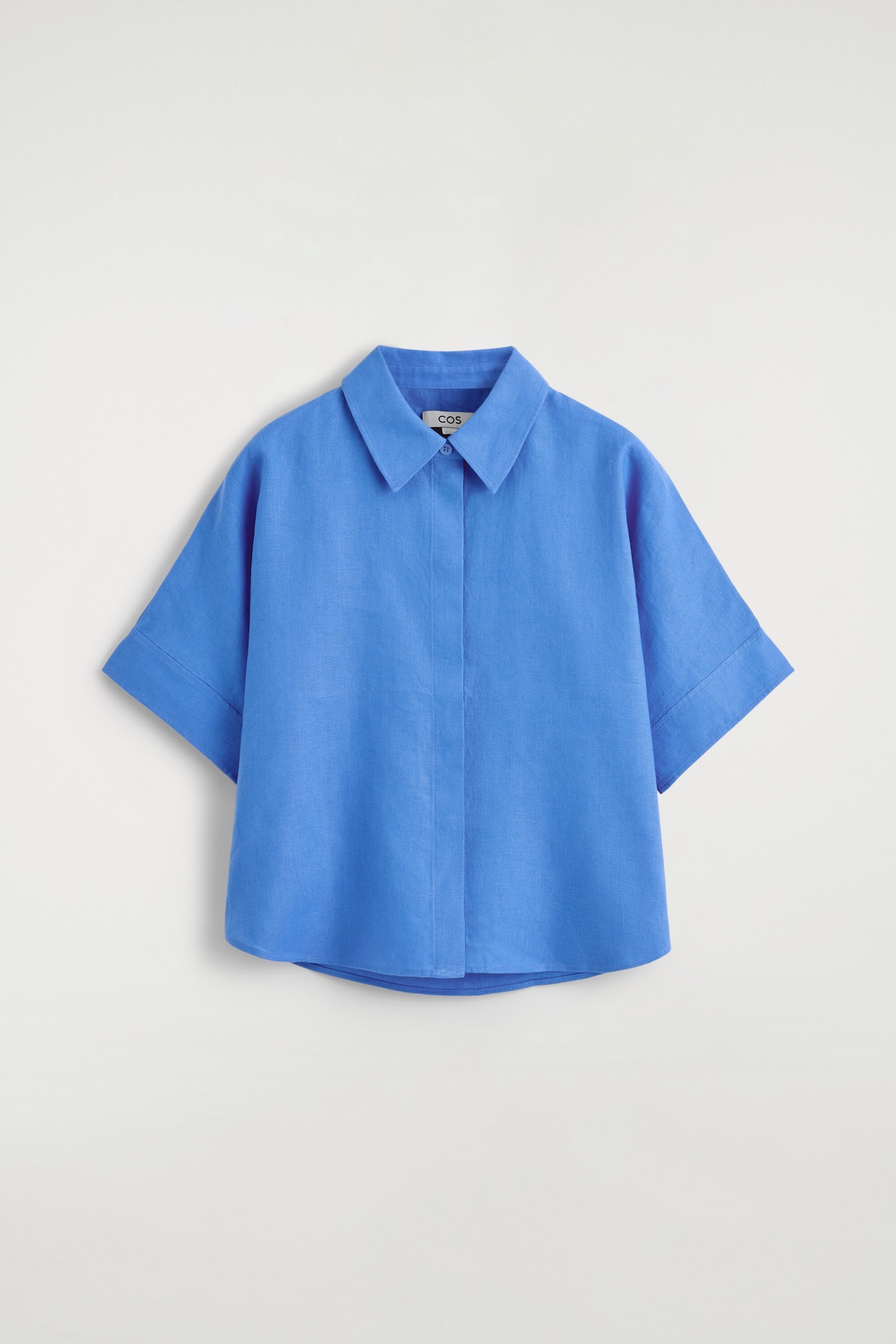 OVERSIZED SHORT-SLEEVED LINEN SHIRT — BLUE