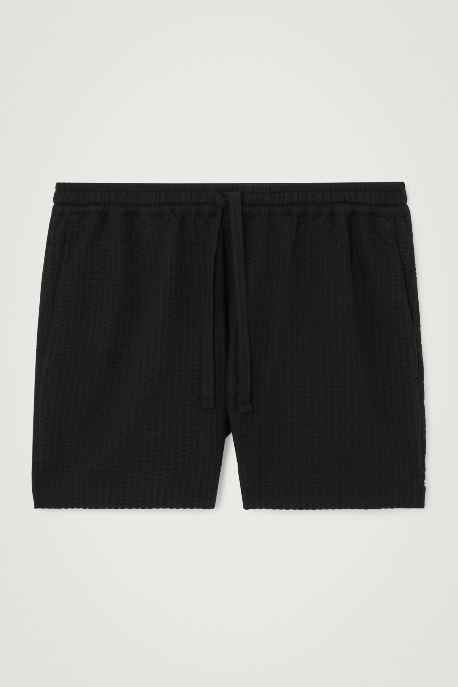 SEERSUCKER ELASTICATED SHORTS - BLACK/GREY - 1