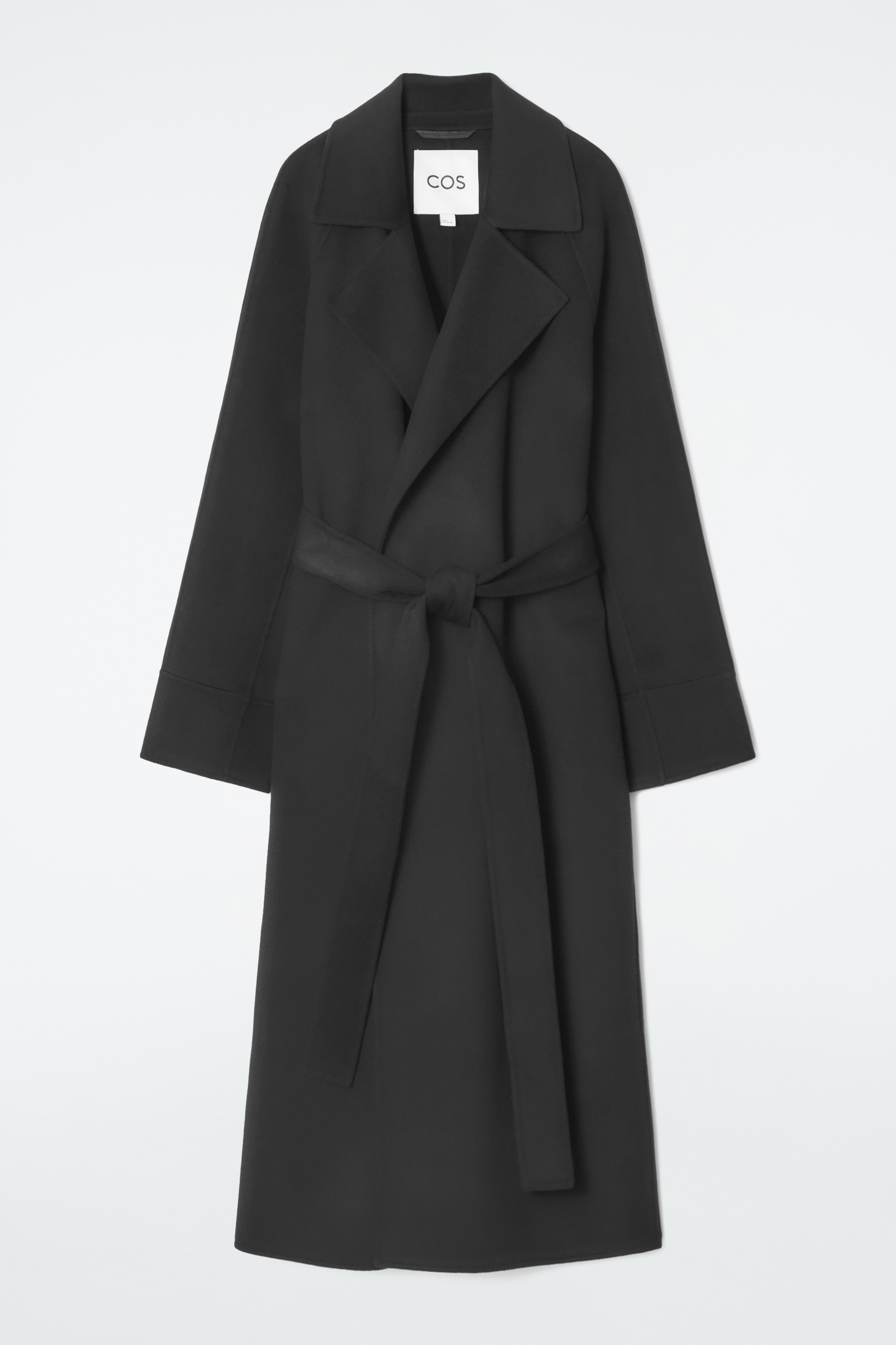 BELTED DOUBLE-FACED WOOL LONG COAT - BLACK/GREY