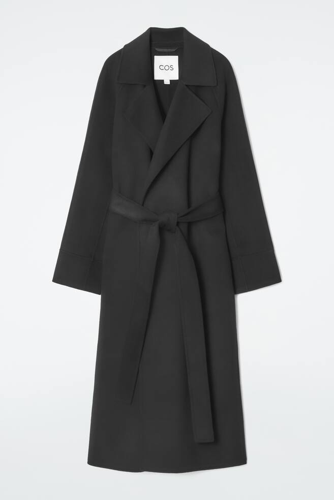 BELTED DOUBLE-FACED WOOL LONG COAT - BLACK/GREY - 1